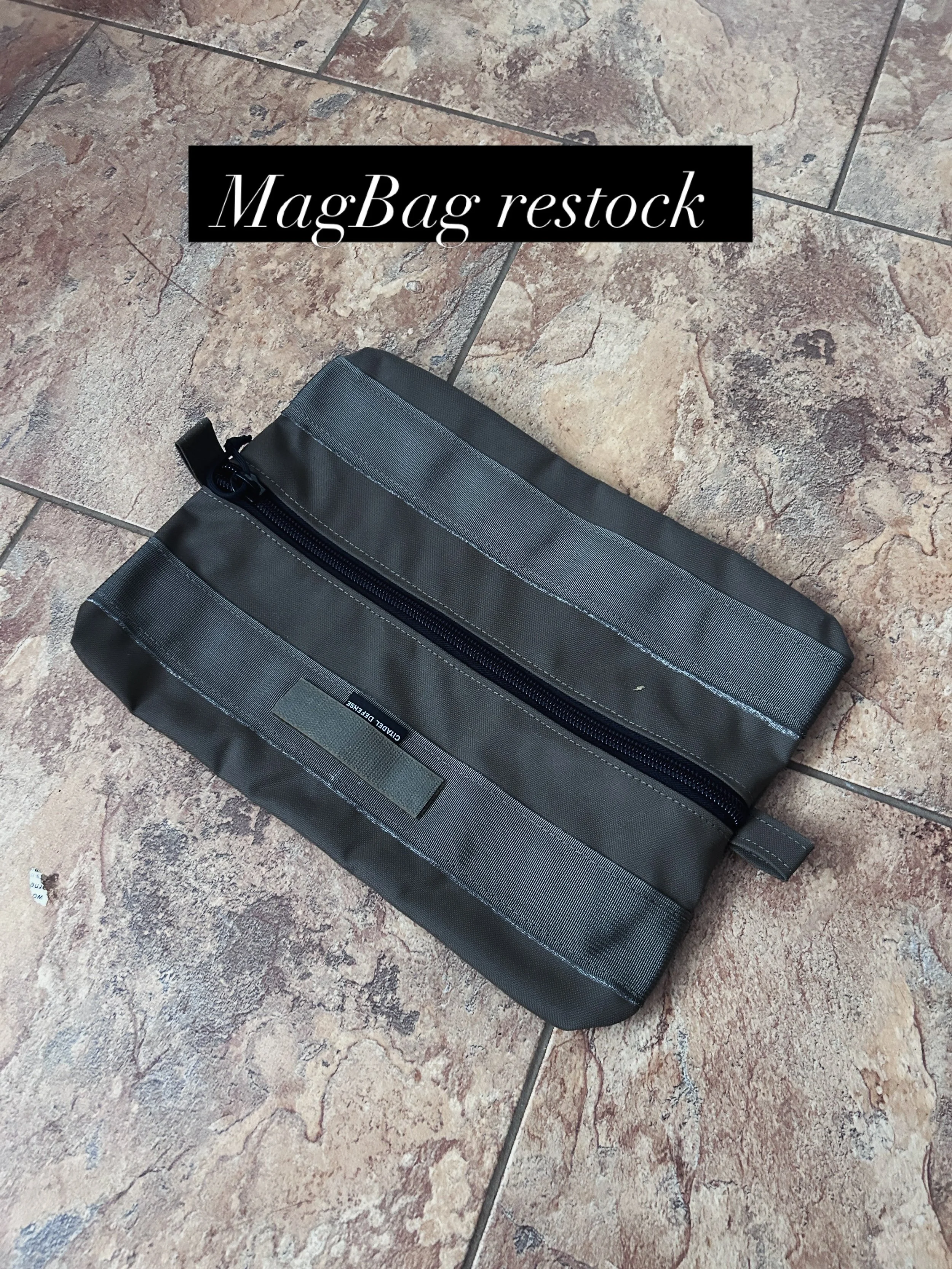 Ranger Green magbags are back in stock. 

1000D Cordula 
Can fit 15 AR mags or 30+ pistol mags 
Double handles with full wrap nylon webbing 
Heavy duty zipper 
USA made and USA materials 
Will outlive you (probably)