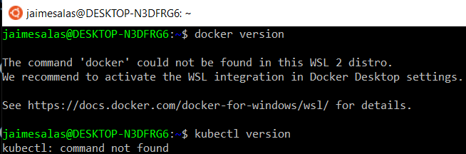 Docker version & kubectl version failed