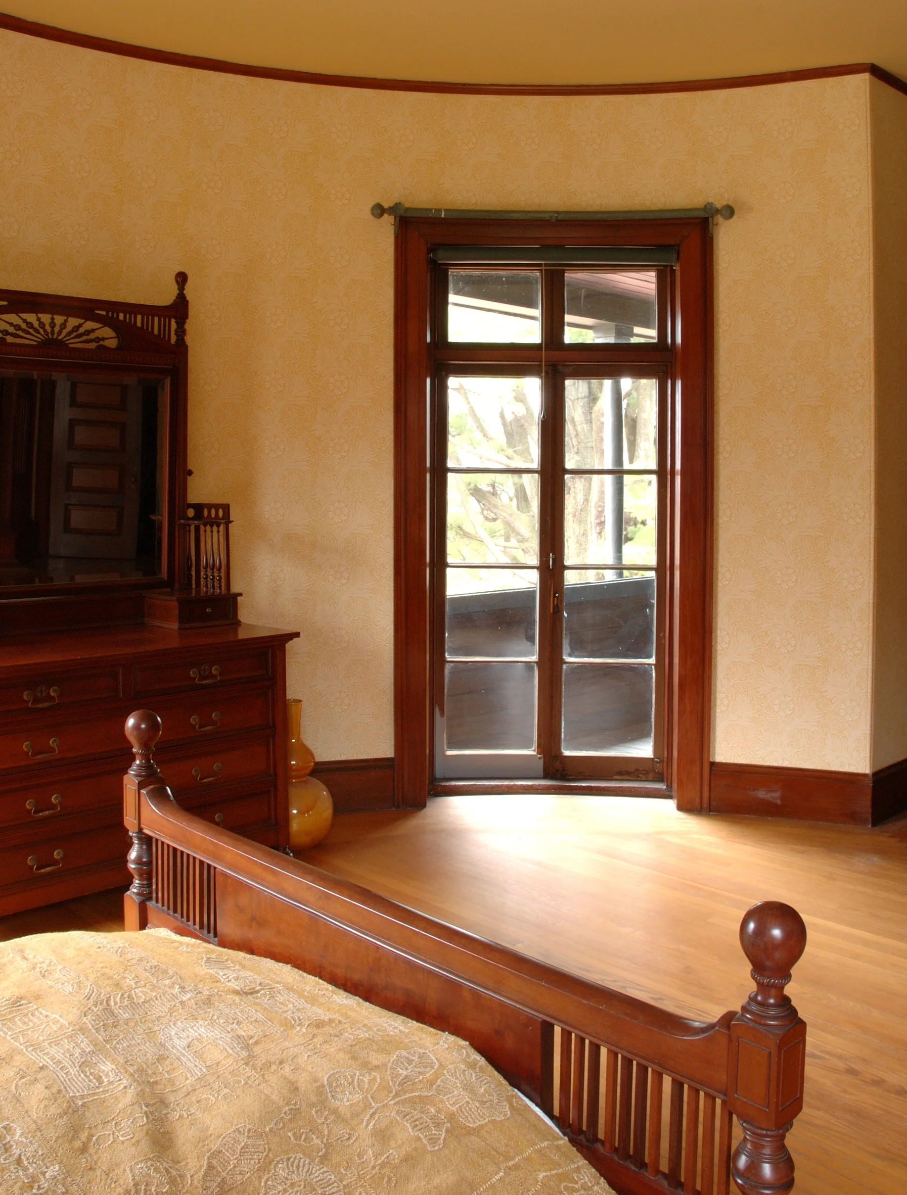 Mrs. Paine's Bedroom looking toward loggia, Stonehurst, the Robert Treat Paine House in Waltham, MA, by H.H. Richardson. Photo by Thomas P. Lang.