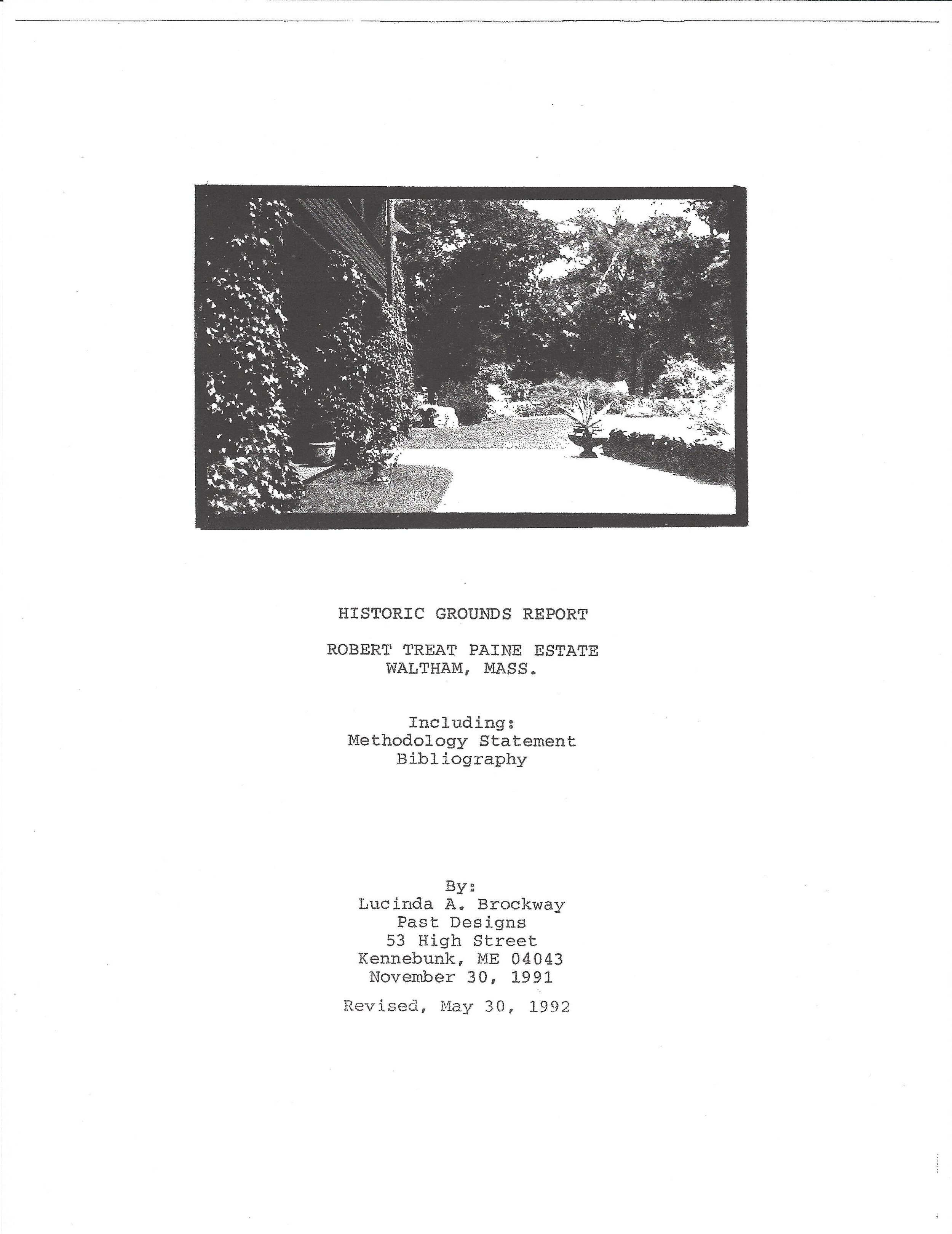 Historic Grounds Report, 1992