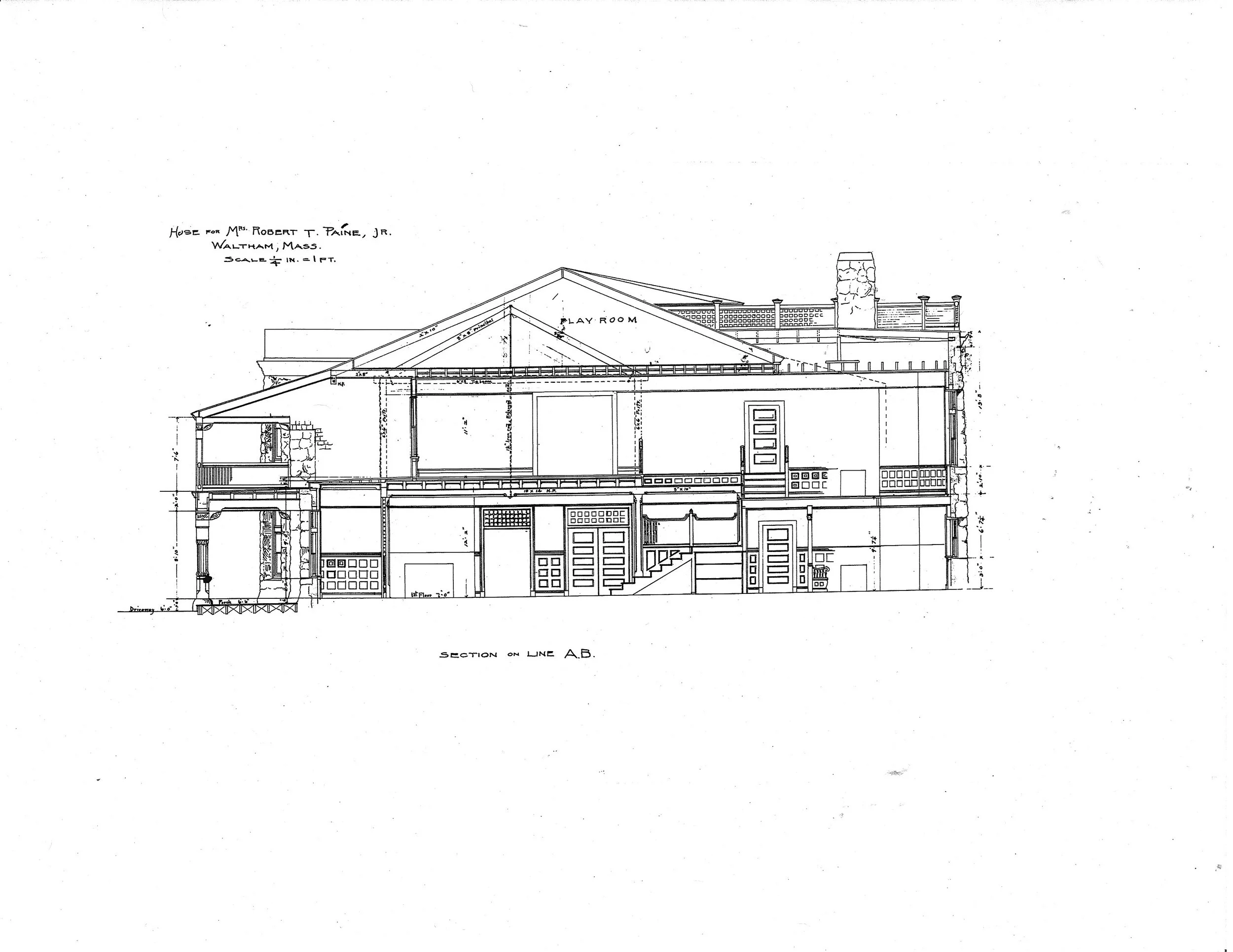 Stonehurst. Section on Line AB. HH Richardson 