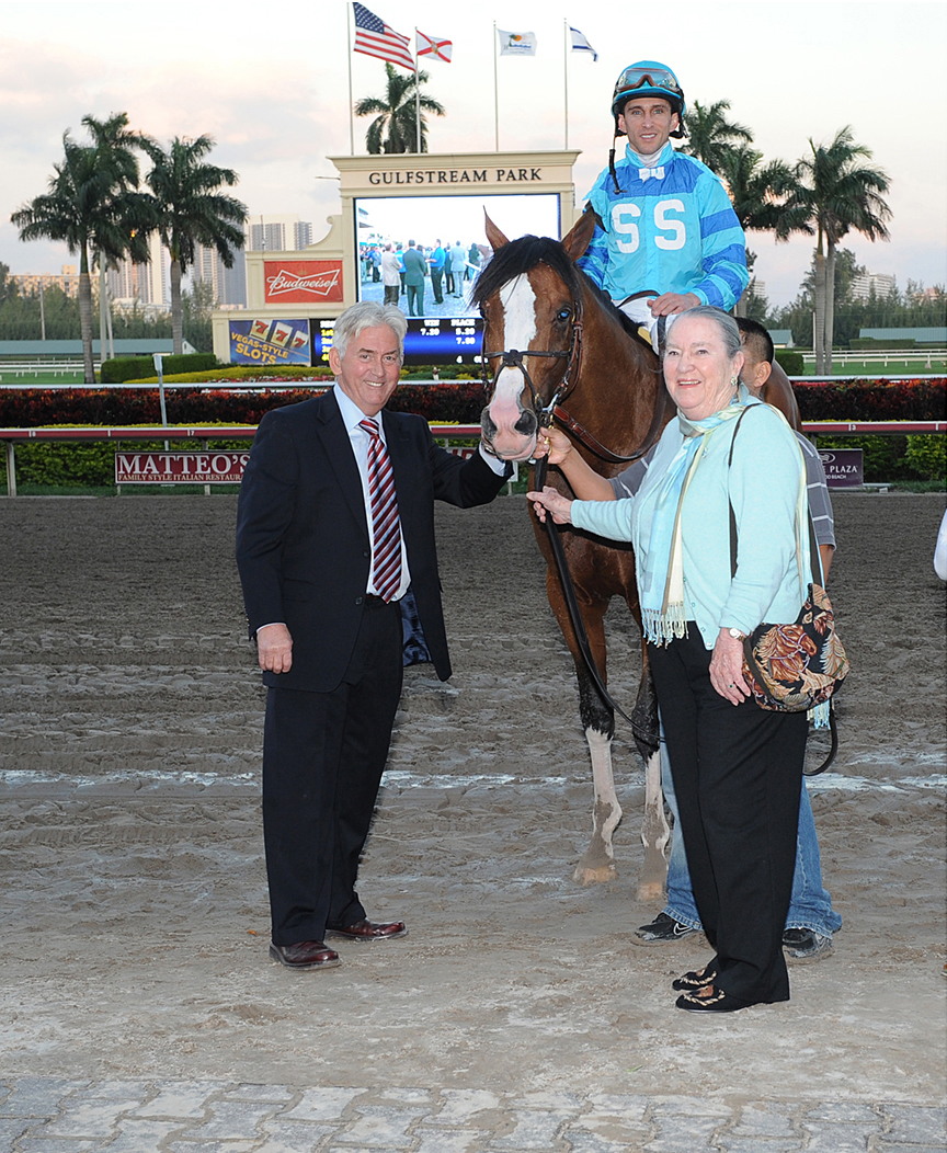 Tom Bush with Get Stormy after winning the g1 gulfstream park handicap