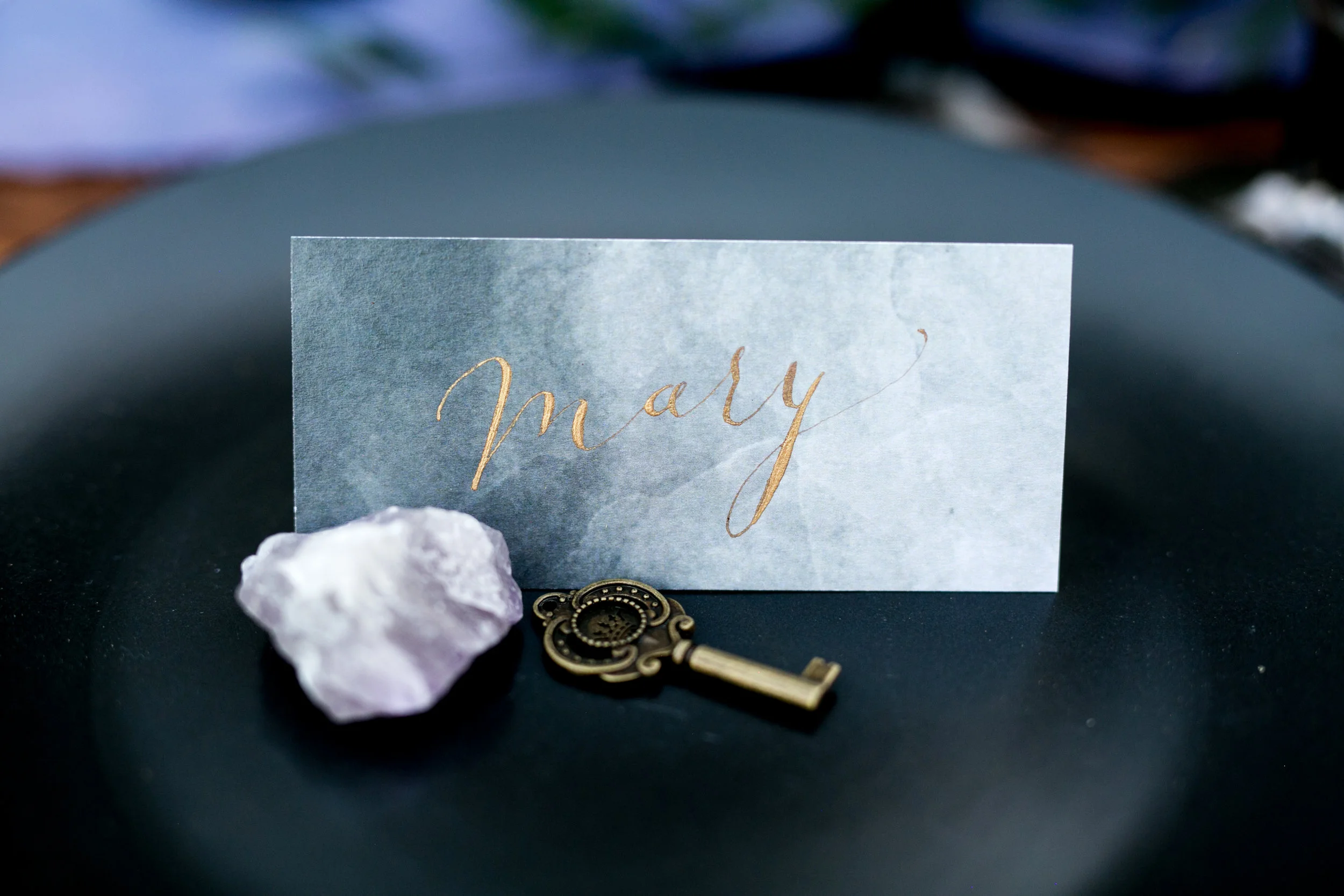 gold calligraphy place card