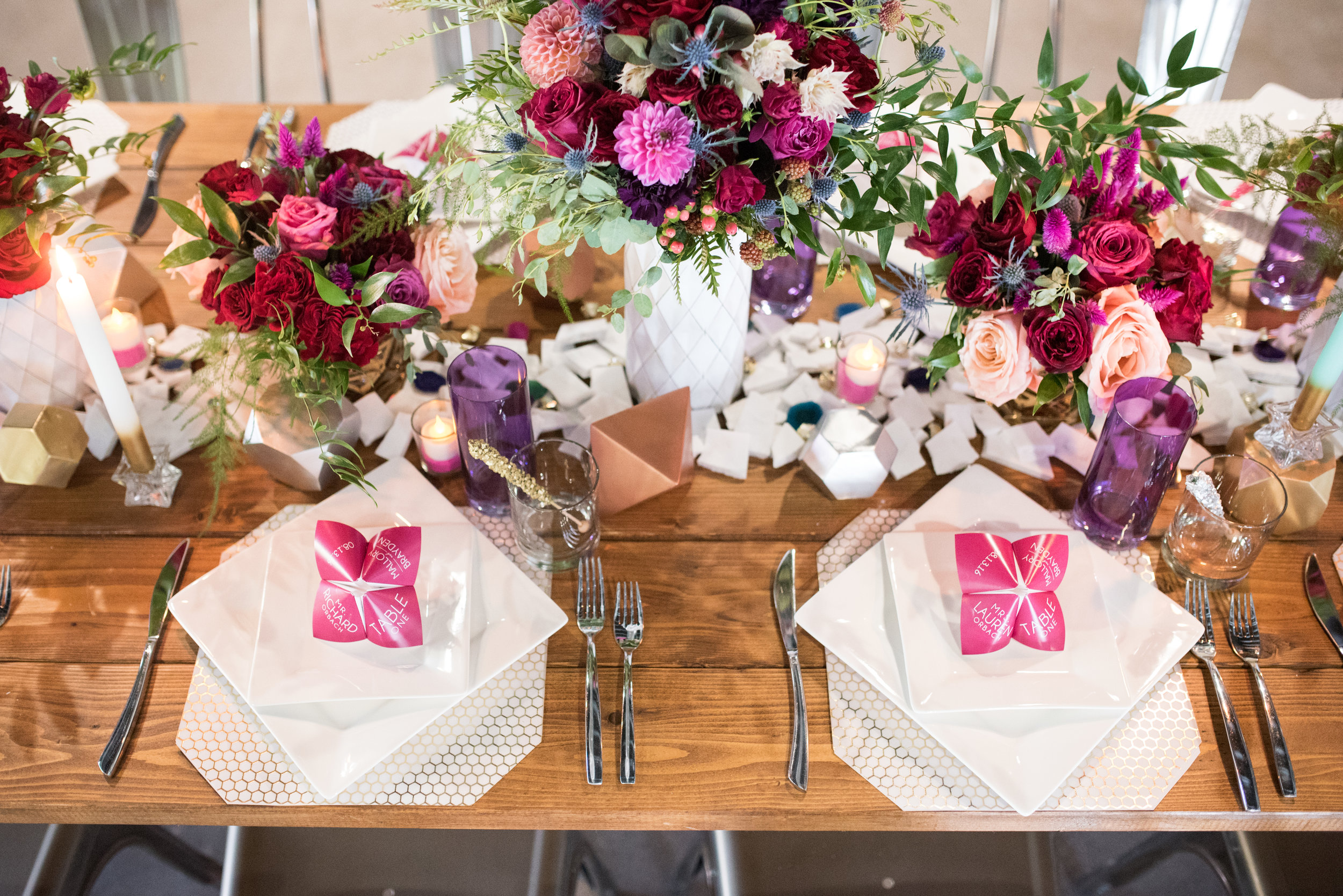 geometric wedding invitation, cootie catcher wedding menu