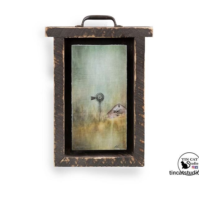 &ldquo;Melancholy&rdquo; impressionistic style encaustic photograph framed in reclaimed wood. This frame mimics a vintage drawer and includes an antique drawer handle. Approximately 10&rdquo; x 15&rdquo; $140 #farmhouseinspired #tincatstudio #rustici