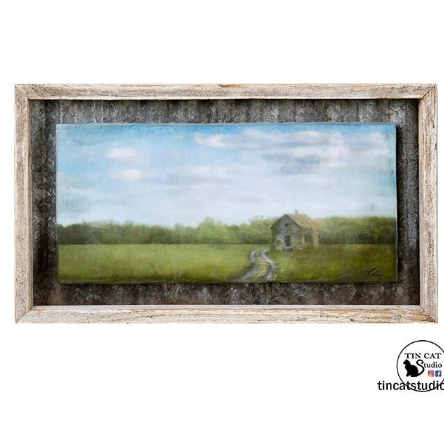 &ldquo;Forgotten&rdquo;
An encaustic image framed in reclaimed fence wood and corrugated tin. This little abandoned place was near Door County and we came upon it a couple of years ago on our way to an art show in Sturgeon Bay. 
#wisconsindecor #tinc
