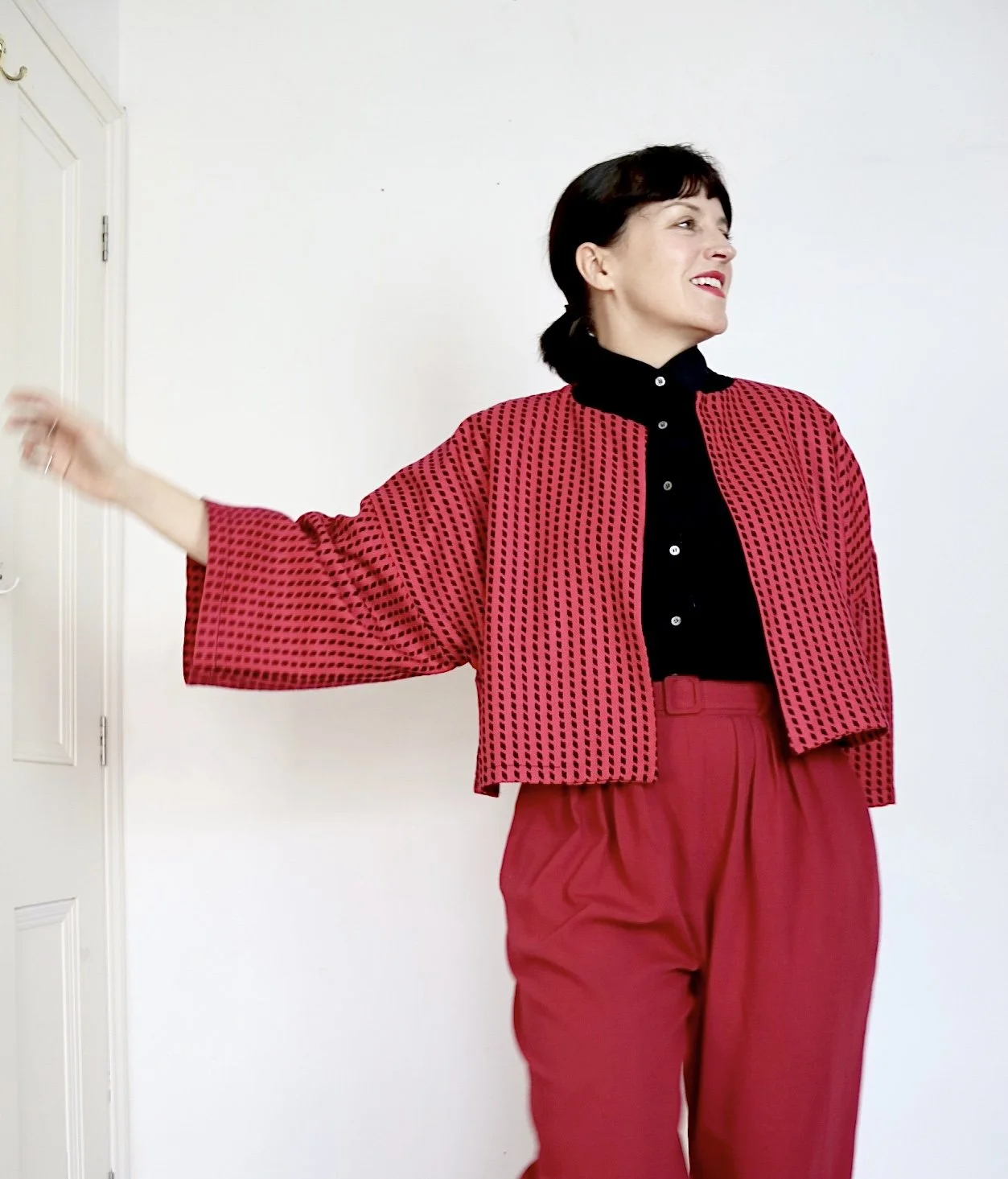Handmade red wool cropped jacket