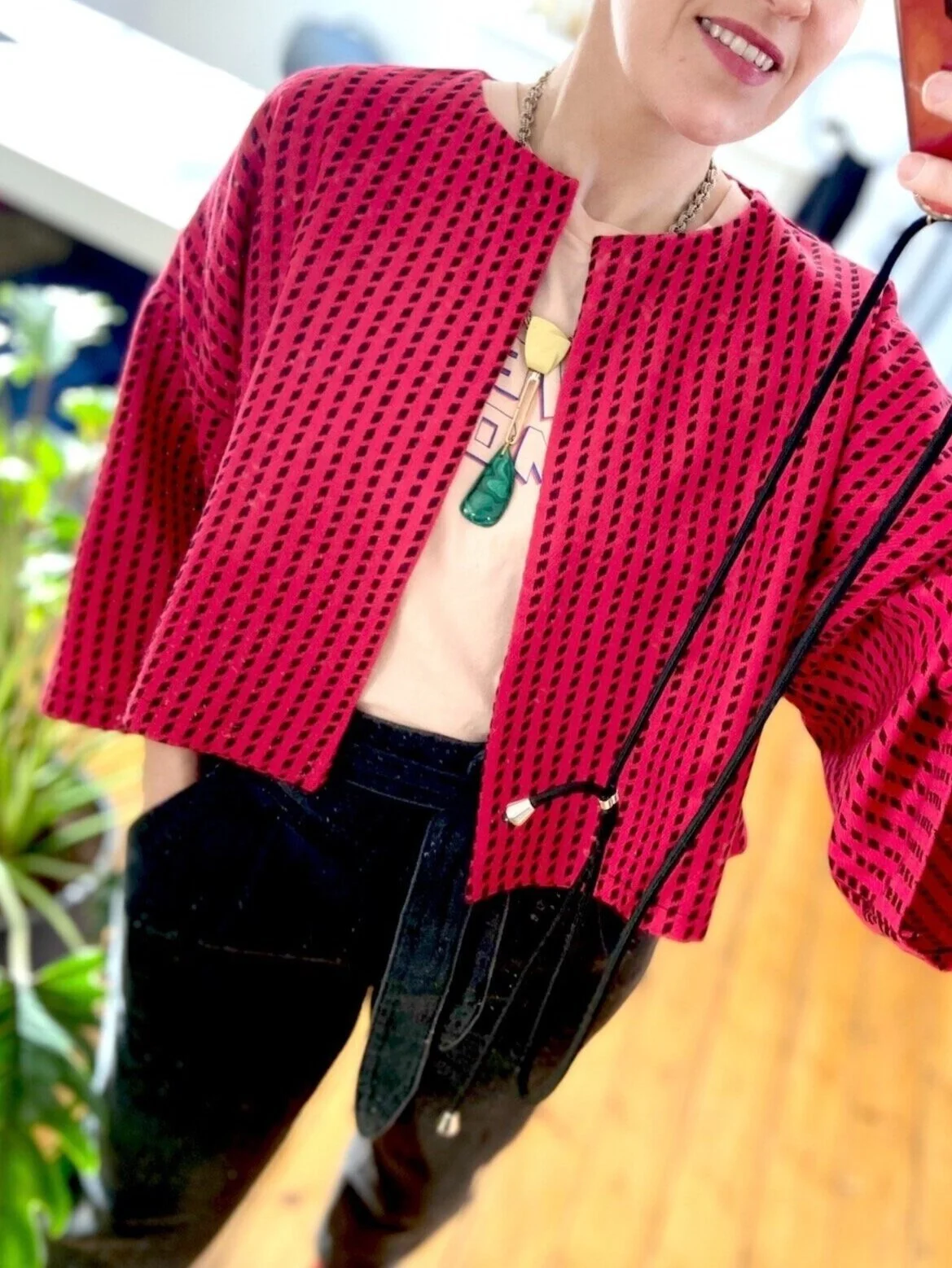 Handmade red wool cropped jacket