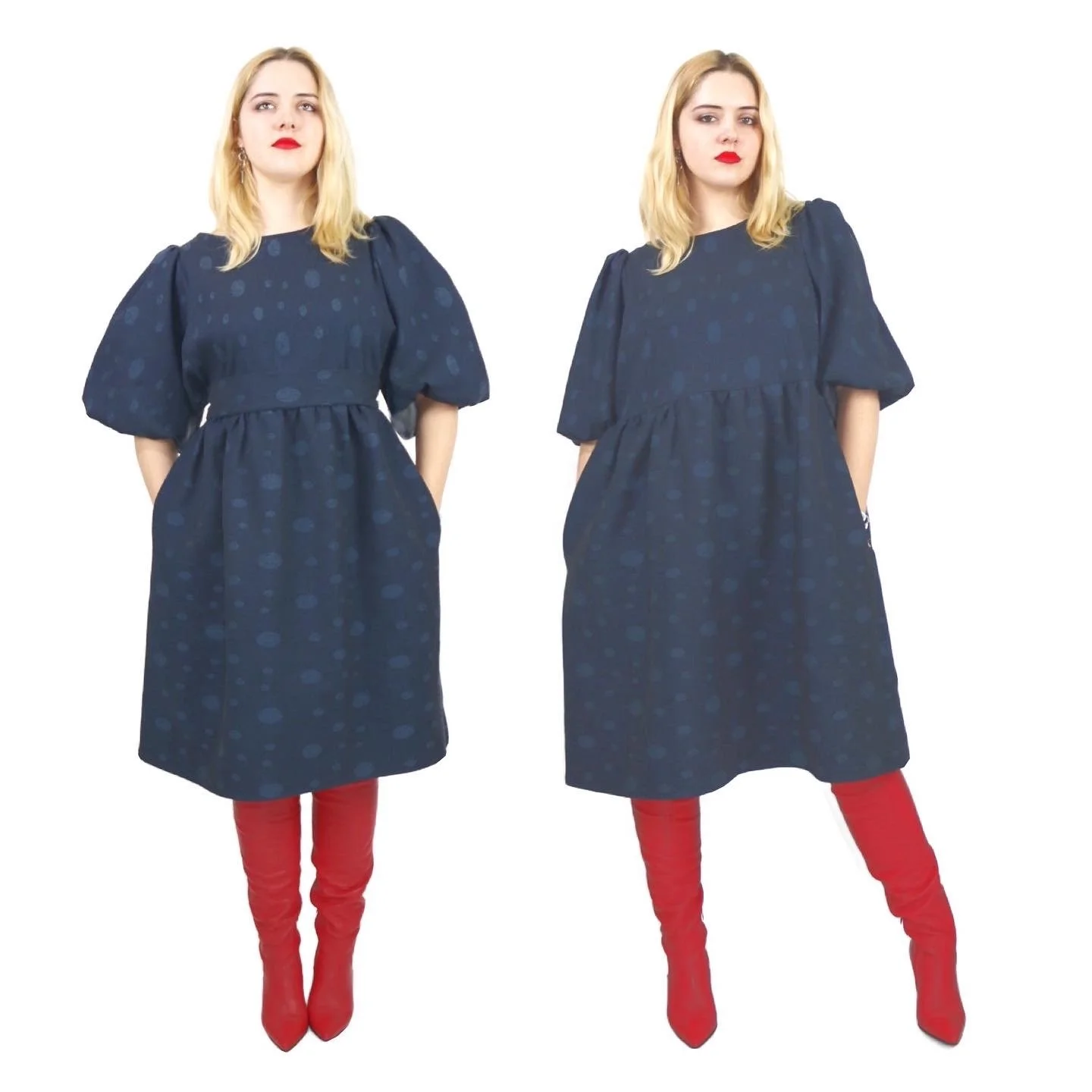 handmade puff sleeve blue dress