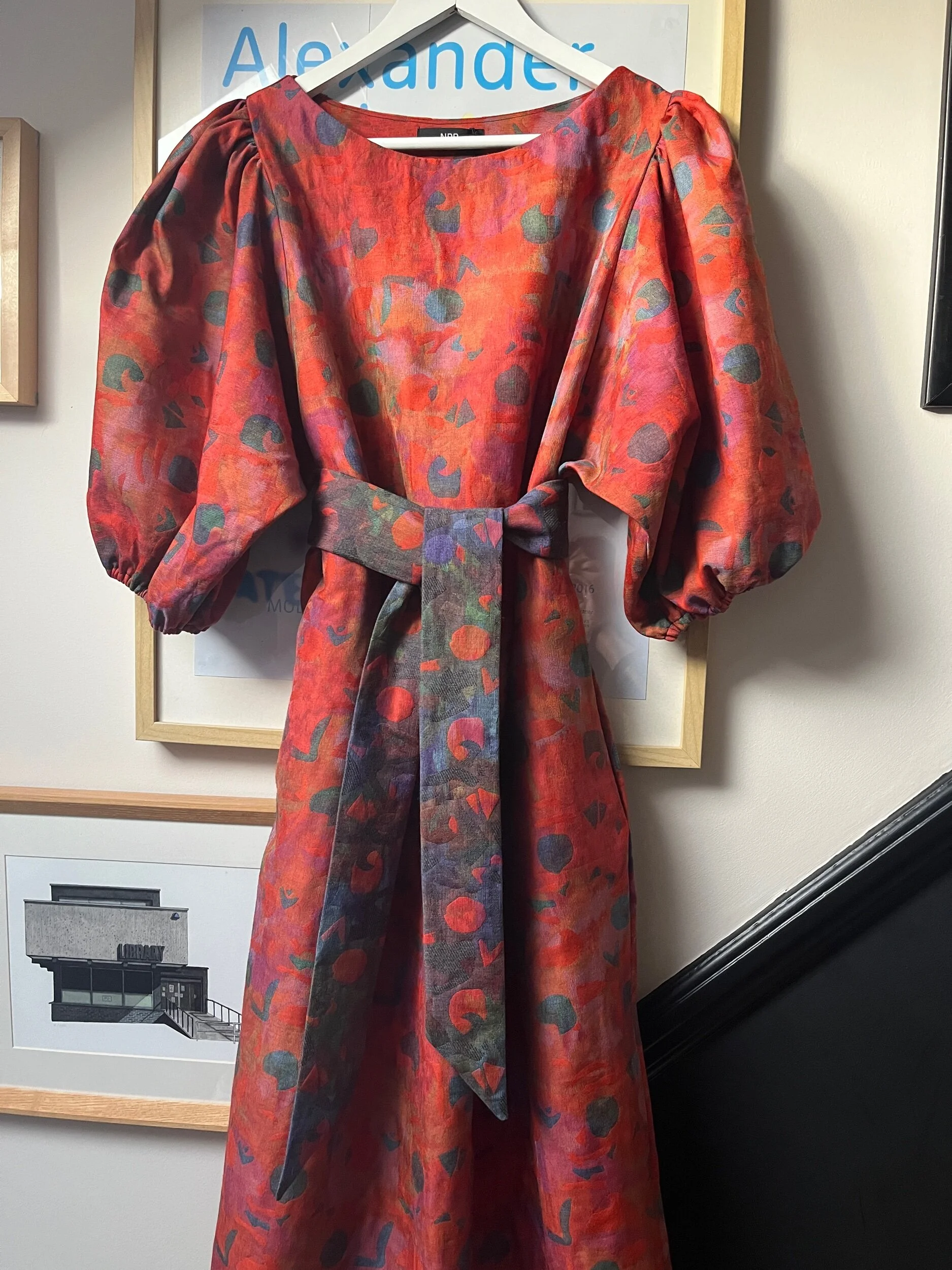 Handmade puff sleeve dress in vintage fabrics