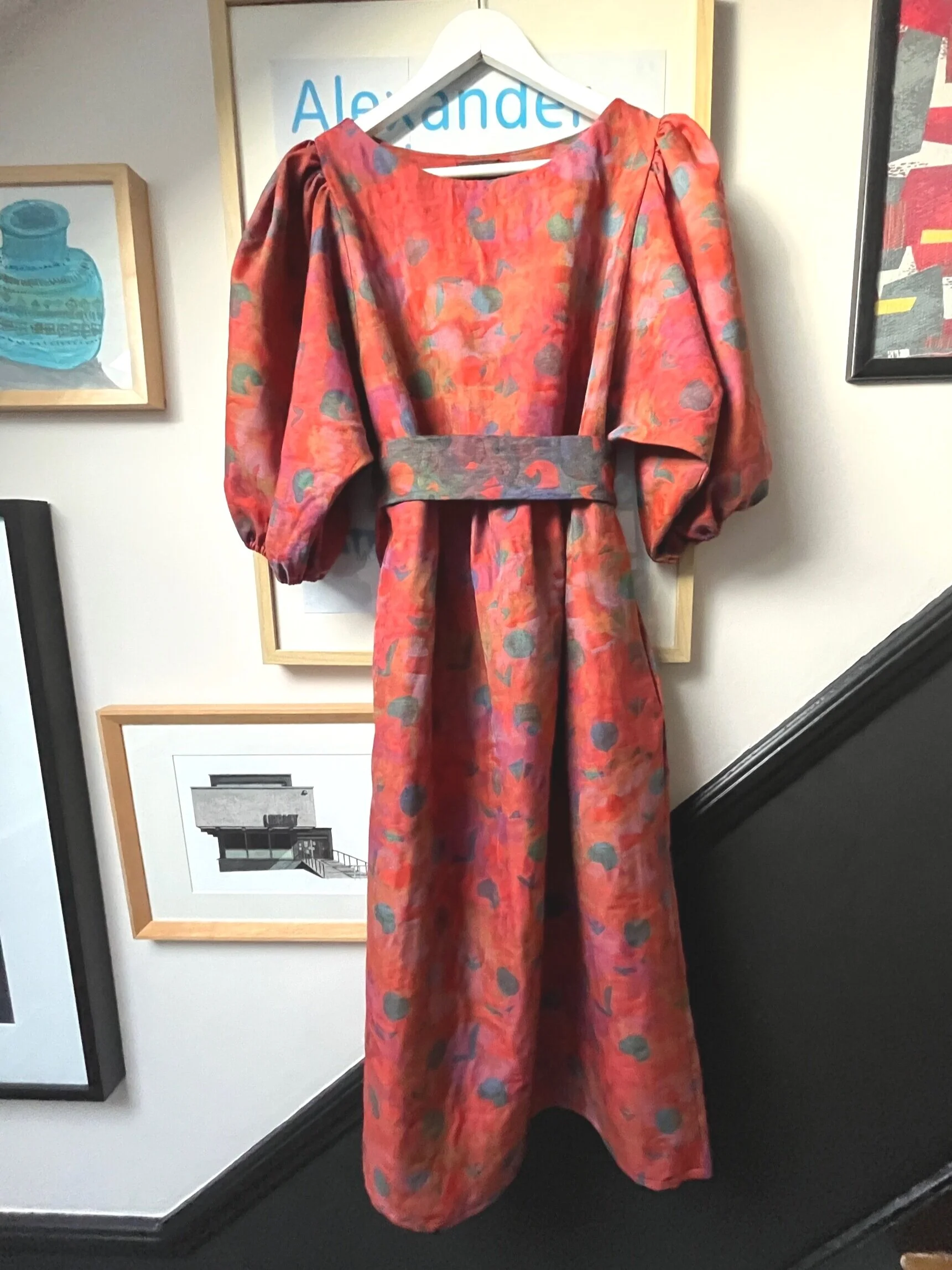 Handmade puff sleeve dress in vintage fabrics