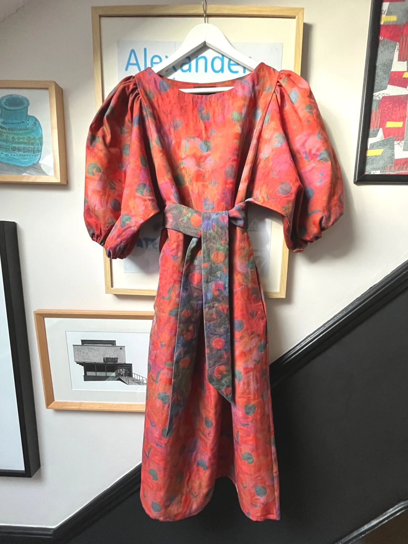 Handmade puff sleeve dress in vintage fabrics