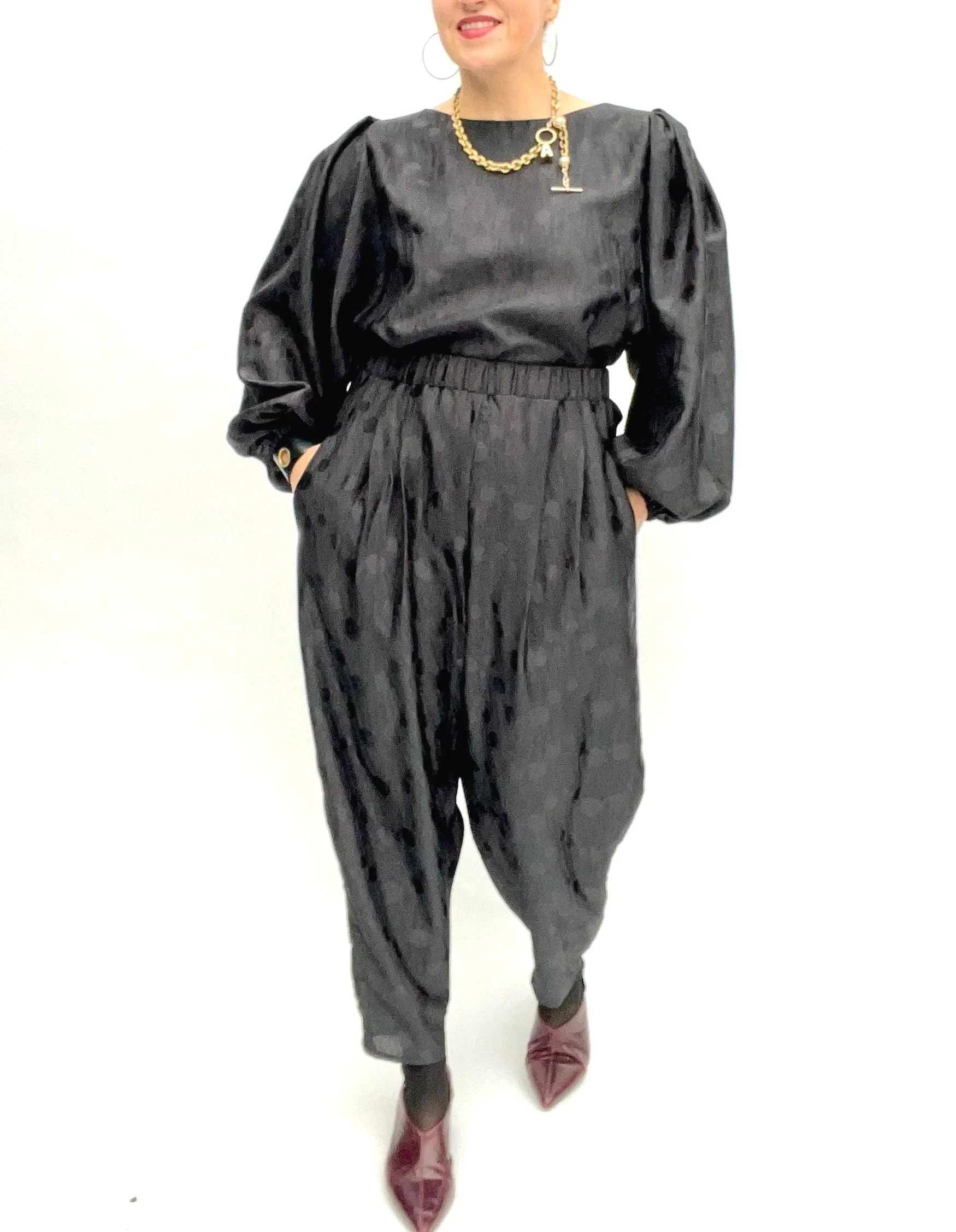 Black dressy tapered leg trousers