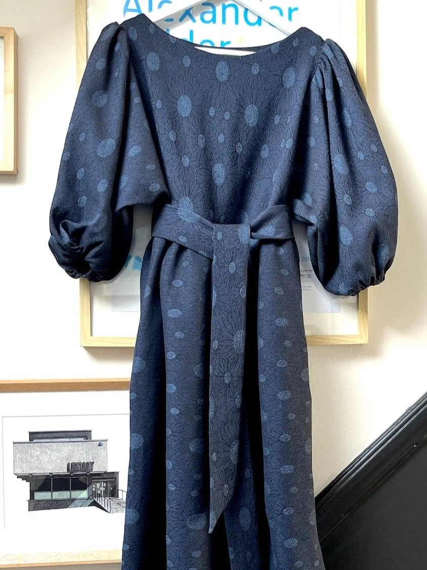 handmade puff sleeve blue dress