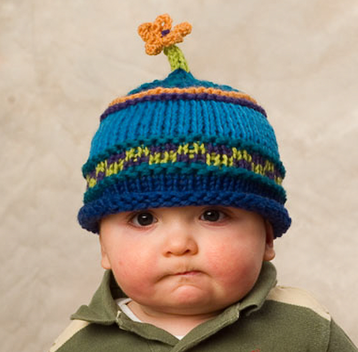 Flower power baby hat; wool