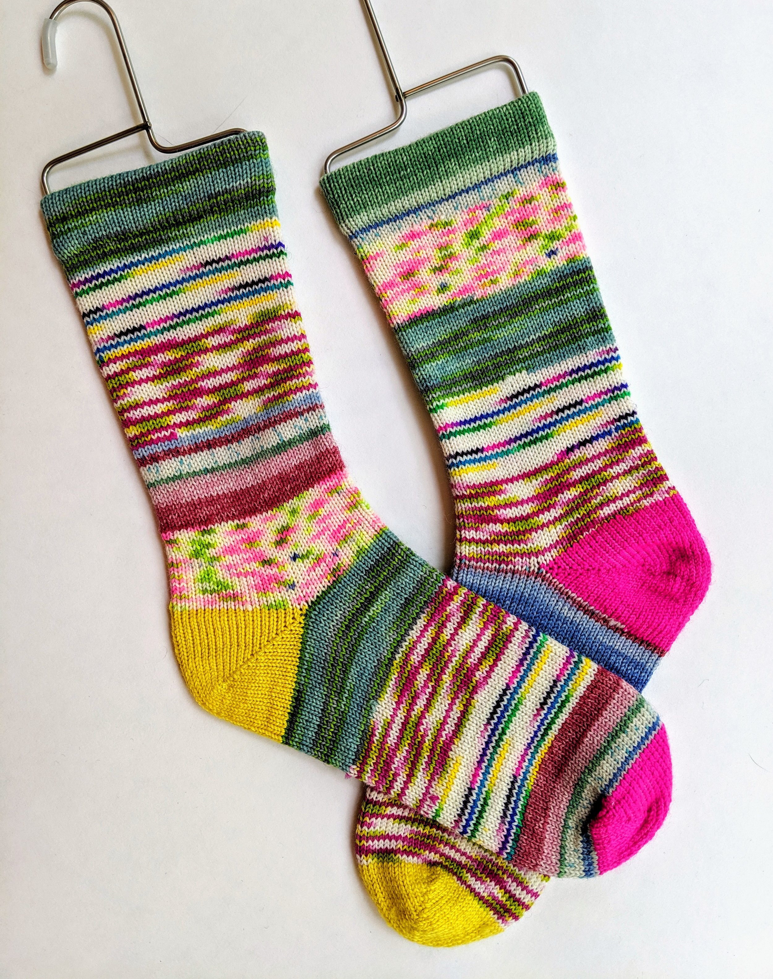 "Frankensocks" (made from yarn leftovers); wool and nylon