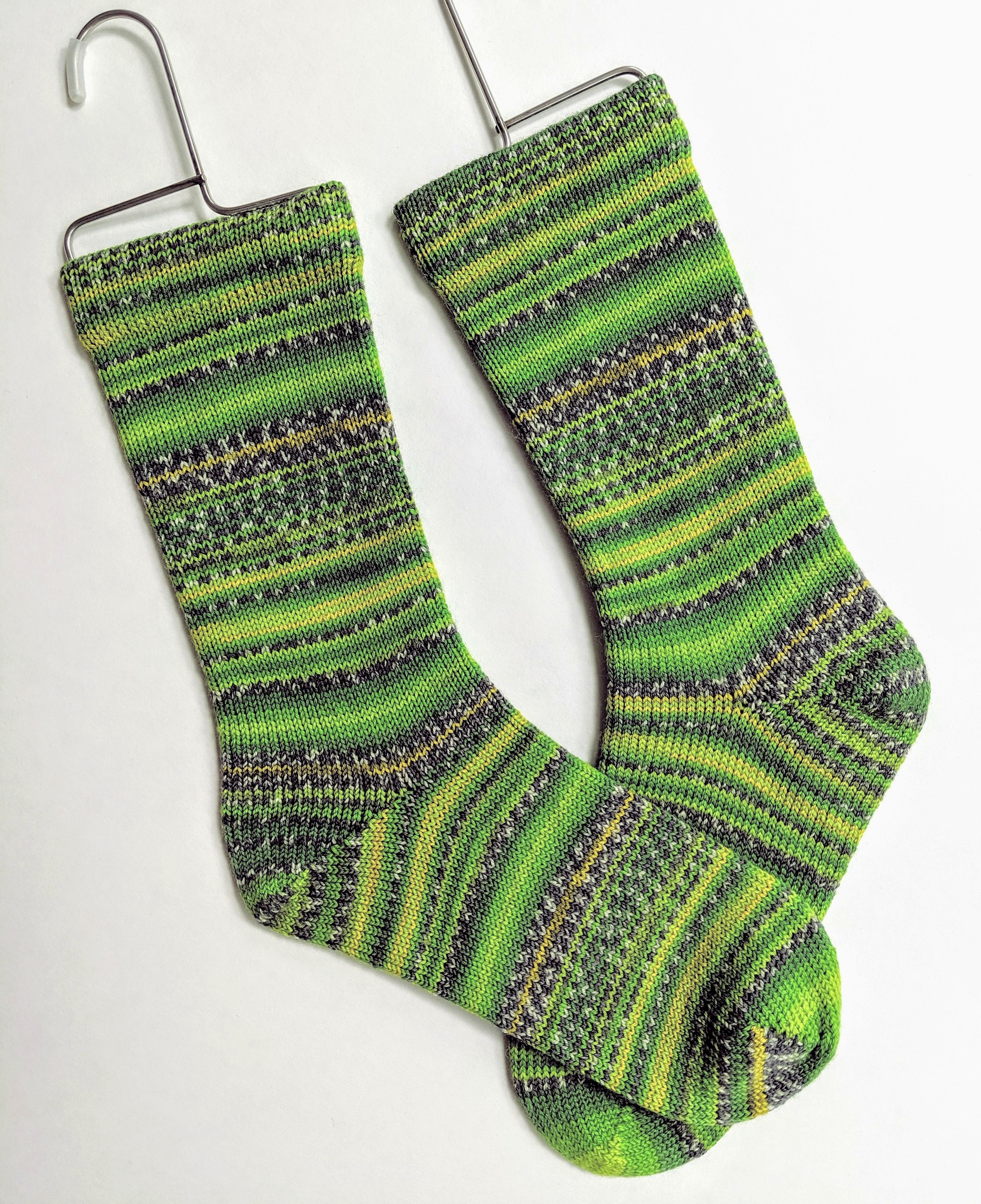 Green stripe socks; wool and nylon