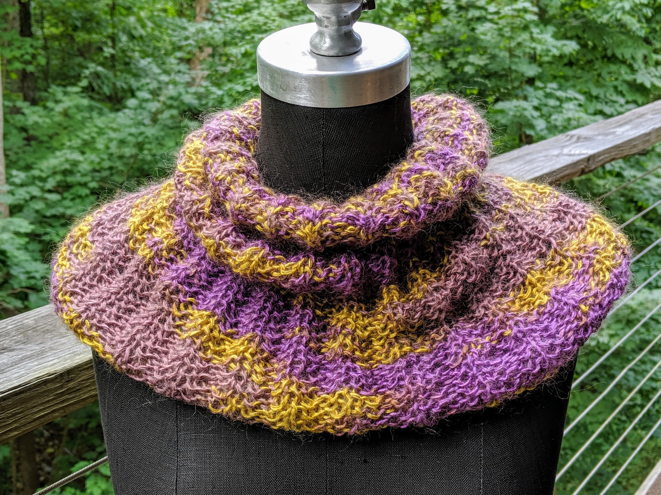 Lilac and gold cowl; silk and mohair