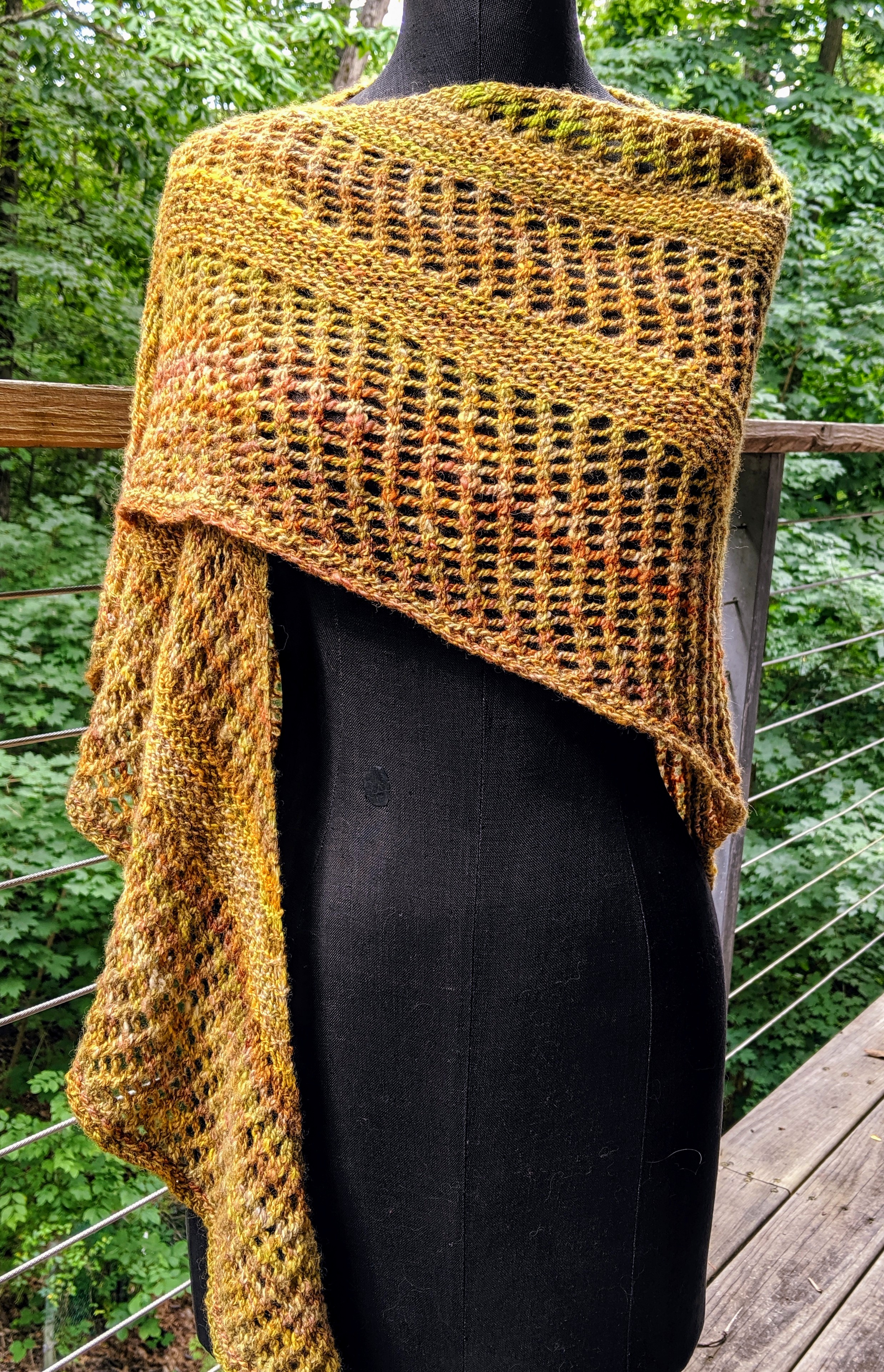 Lacy gold shawl; handspun wool