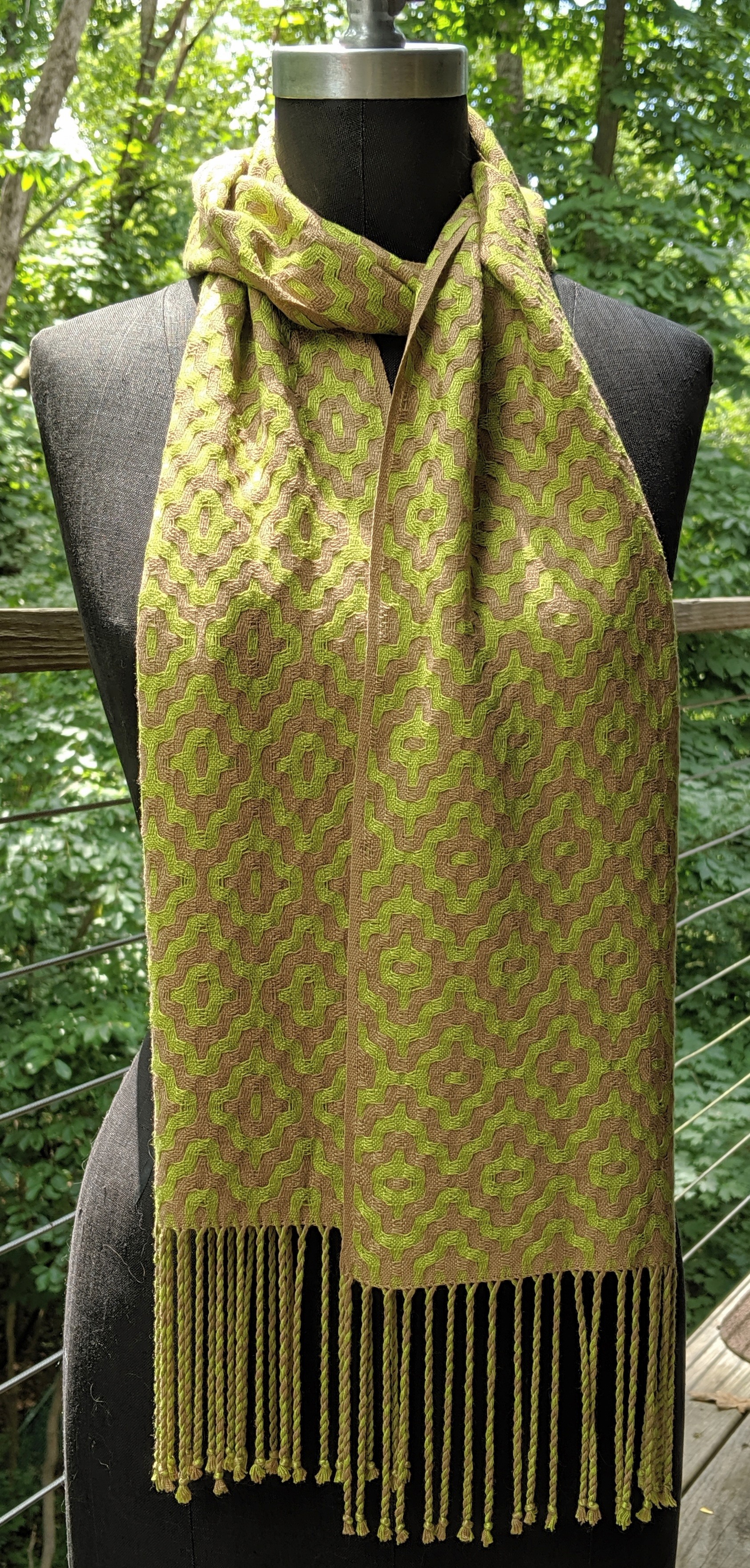 Deflected double weave scarf; bamboo