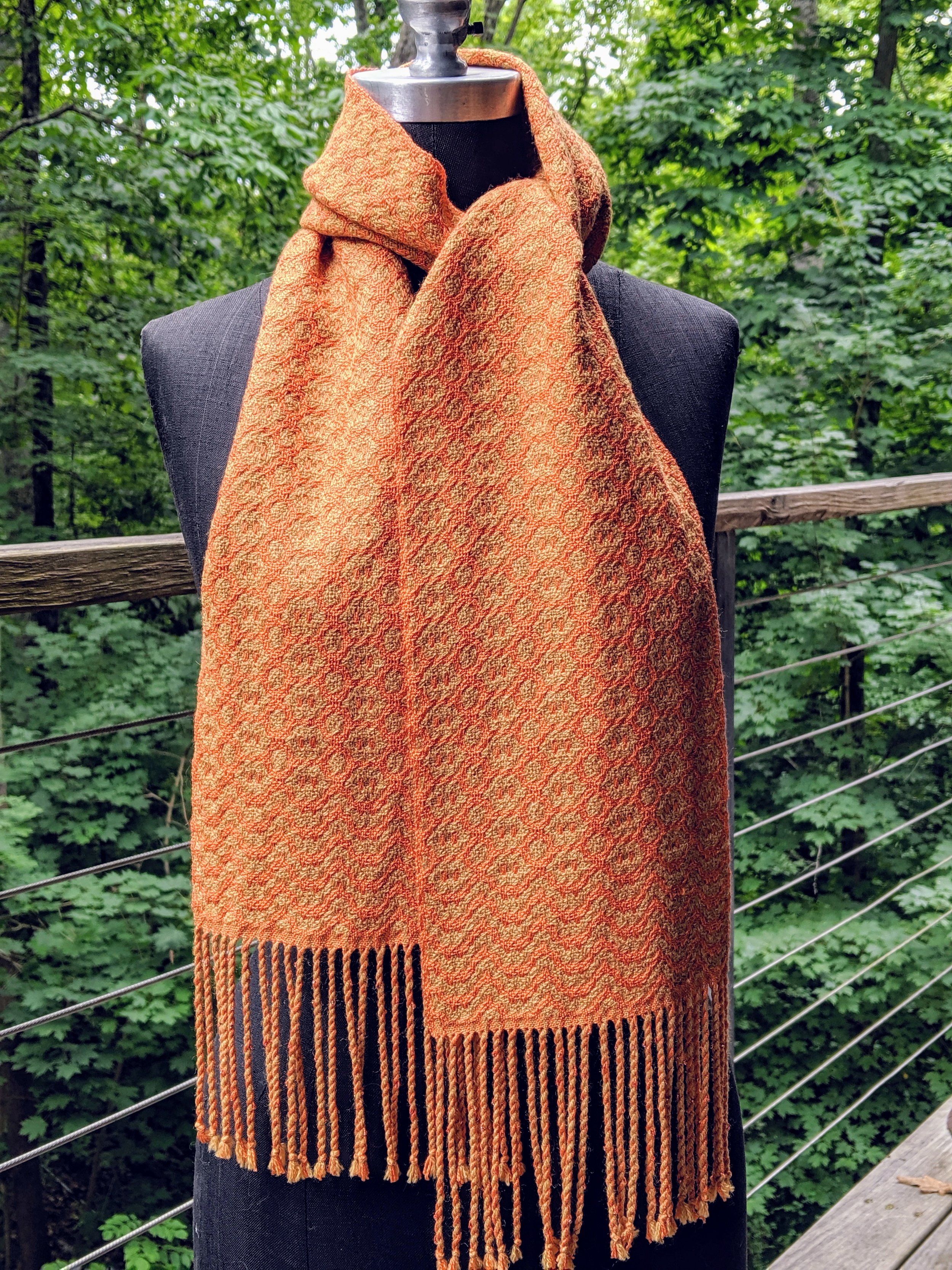 Deflected double weave scarf; wool and silk