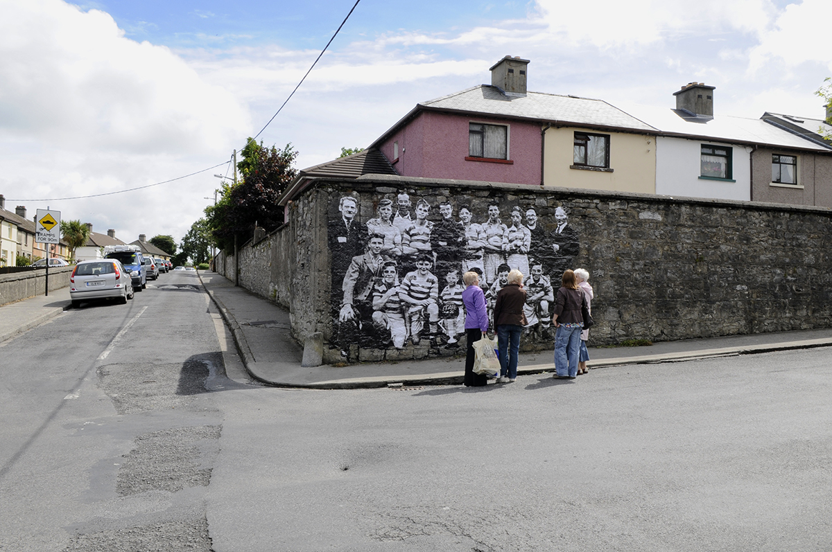 Image of Sligo All Stars soccer team (precursors of Sligo Rovers ) on former wall of the British Army Barracks at Barrack Street.