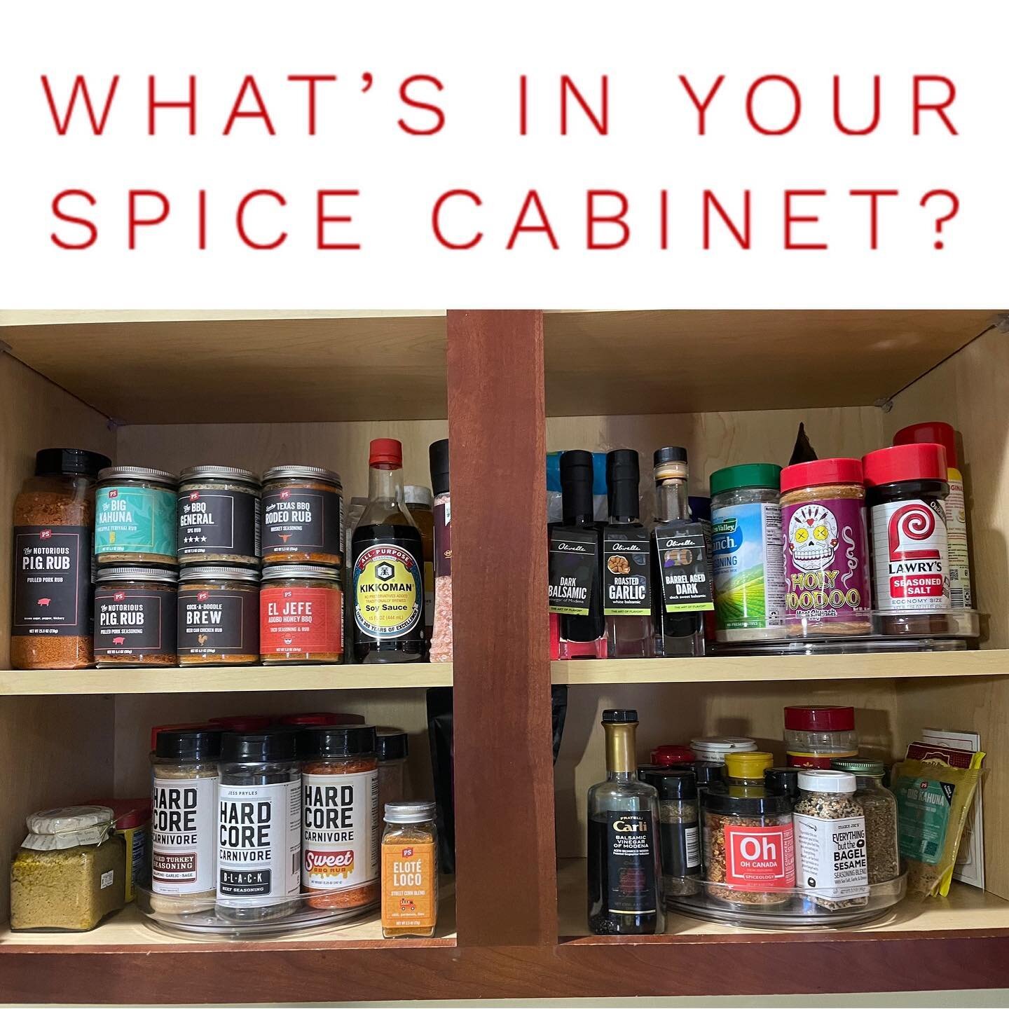 What&rsquo;s in yours? Do you use everything that&rsquo;s inside? Do you check the expiration dates? We use everything you see here in our cabinet. Check them out! #HardcoreCarnivore #MeatChurch #OldBay #PS #OhCanada