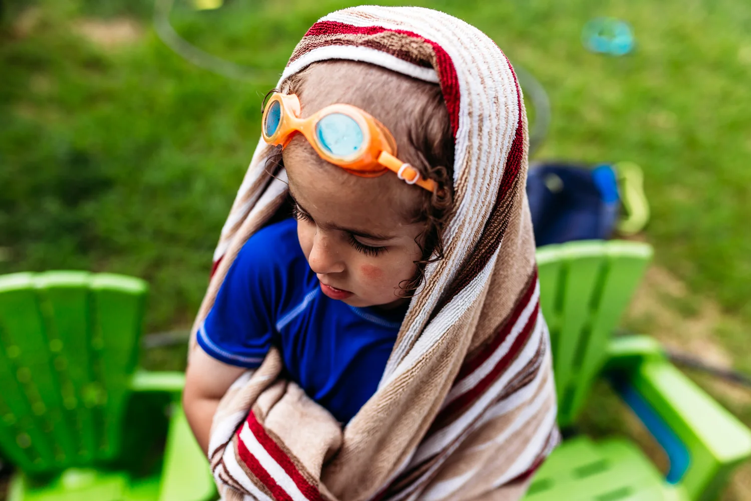 After water play goodness. But see those lime green and bright blue chairs?!