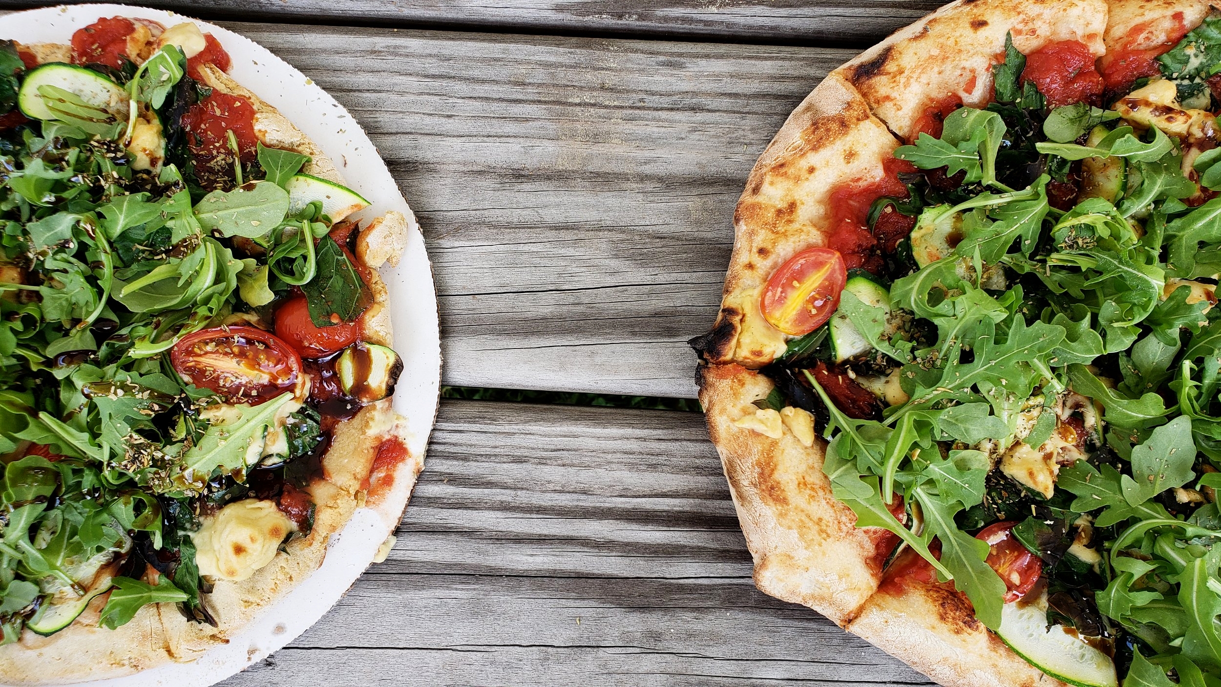*Pizza by Fired Up Flatbread We bring our homemade NOTzarella Pearls and they add them to our pies! Talk about accomodating <3