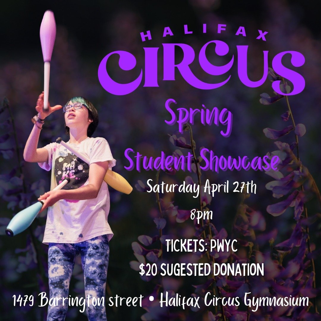 Come join us this Saturday April 27th for our 🌼💜Spring Student Showcase💜🌼
We'll have a myriad of delights including aerial acts, juggling, acrobatics, and more! Come cheer on your friends, or make some new ones. Our new Term is just around the co