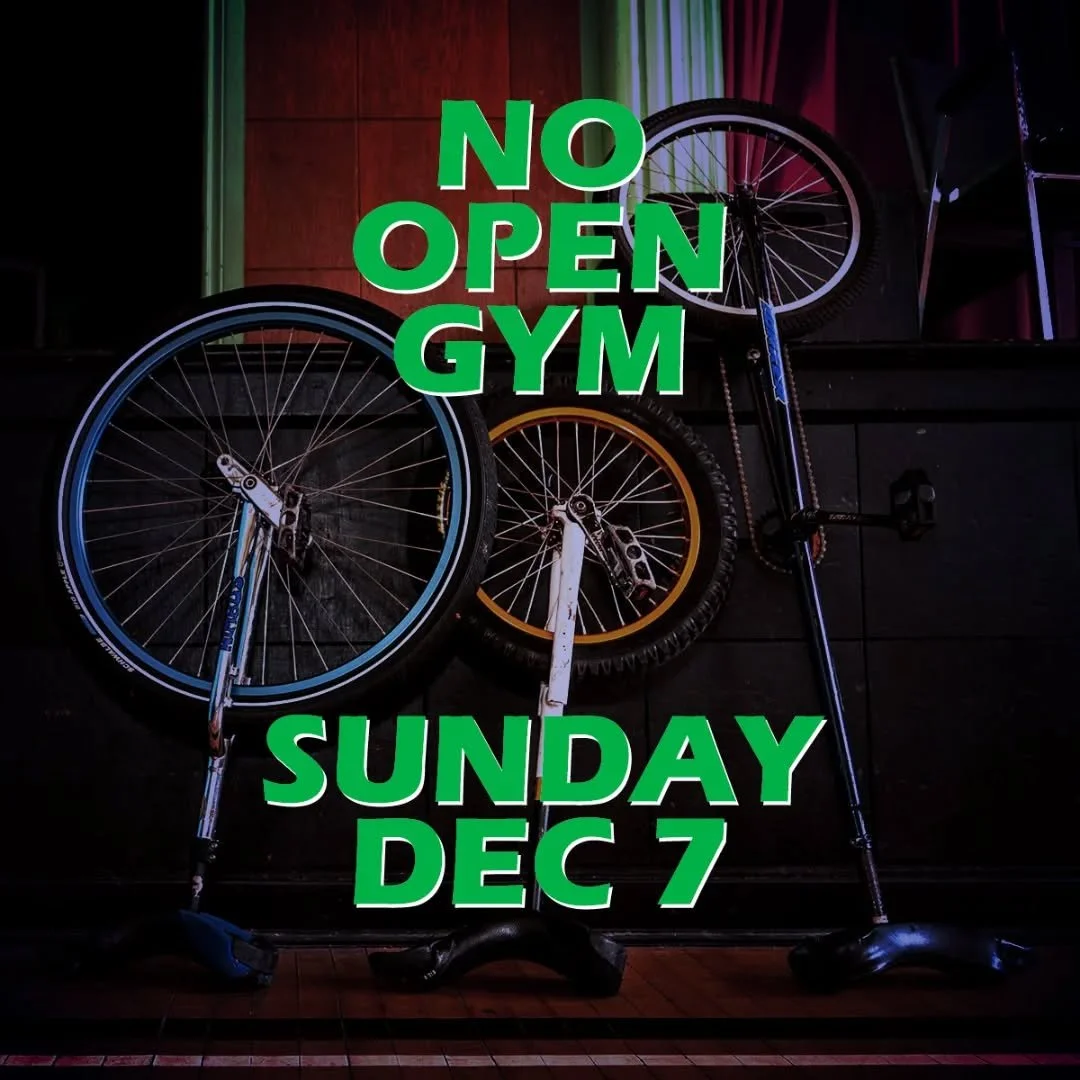 There will be no Open Gym on Sunday, December 7th due to a previously scheduled event taking place in the studio space.

Open Gym will resume Friday, December 12th. See you then!