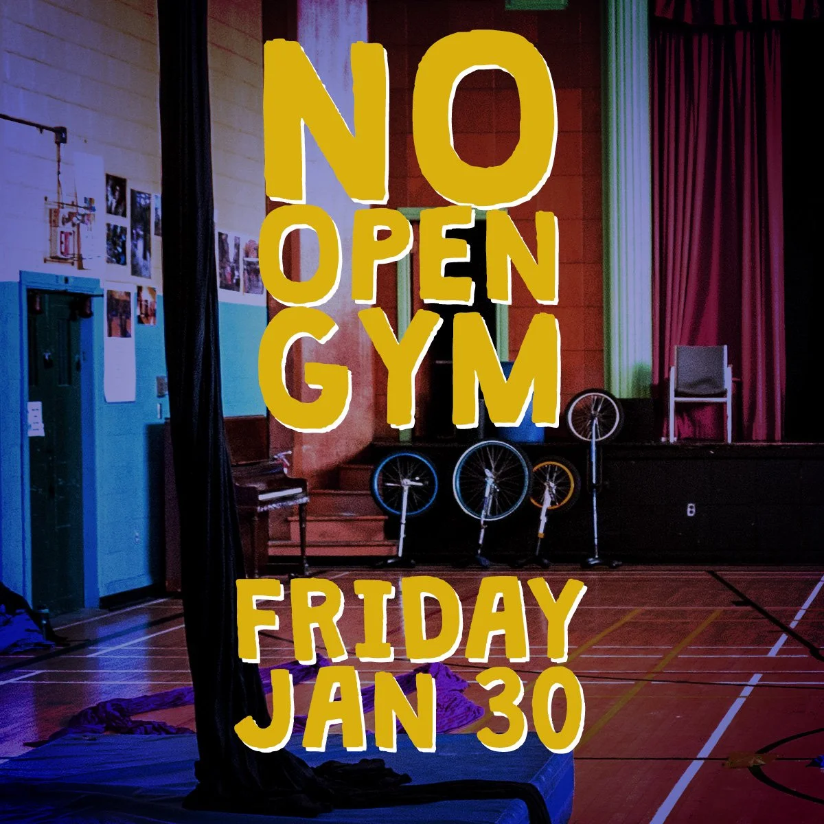 There will be no open gym session tonight (January 30th) at Halifax Circus.

Our next open gym is Sunday, February 1st, 3-5PM. Please sign up via our website (link in bio) if you are interested!