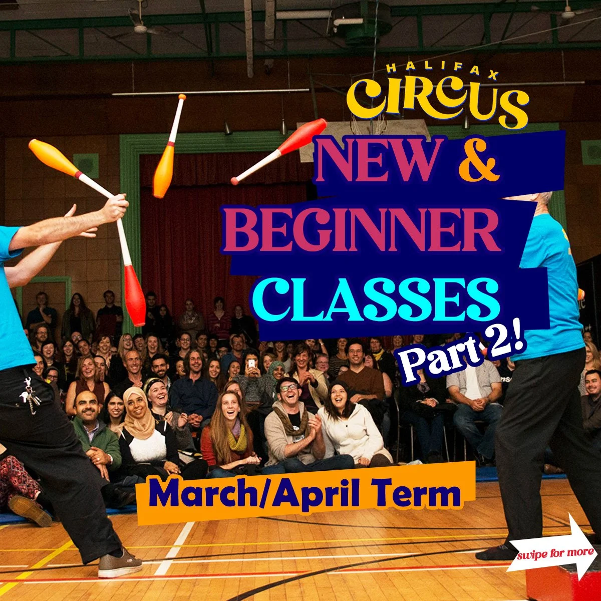 🎪 Our new term kicks off this week and we still have some great beginner classes to share with you. Registration is still open!

🟢 NEW TIME! Flexibility and Balance, All Levels
Tuesdays 4:30-6PM w/ Cait (1.5 hr)

🔴 NEW CLASS! Acrobatics, Level 1/2