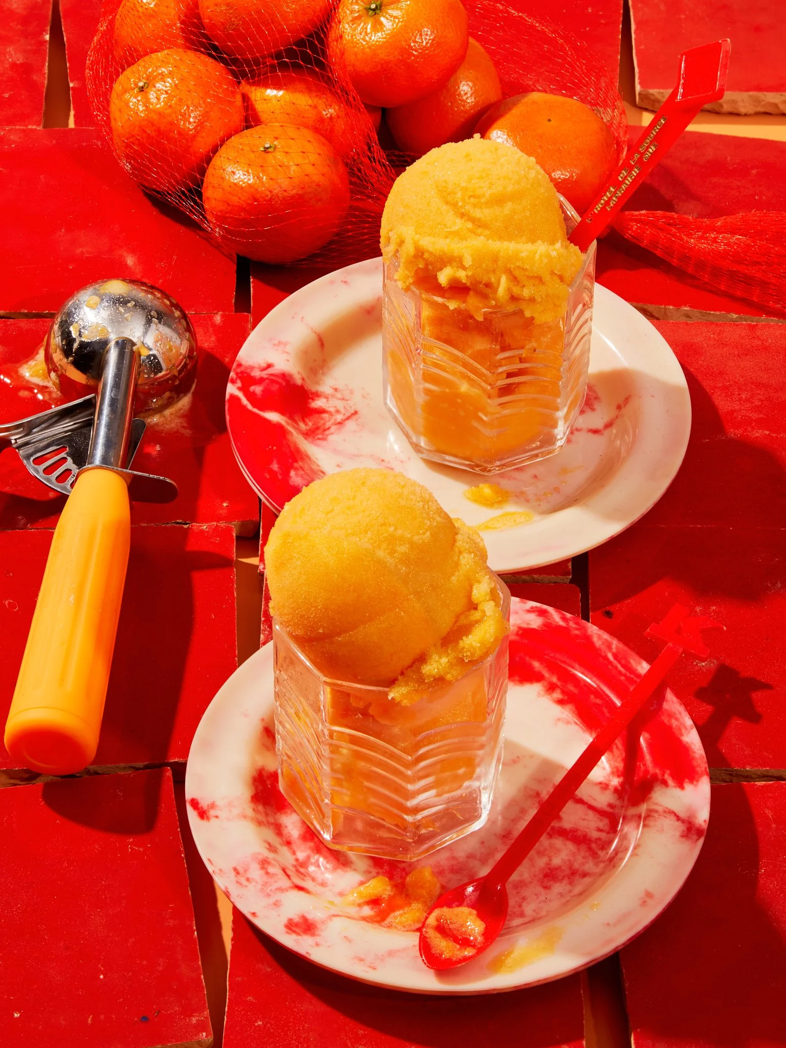 mandarin sorbet food photography for The Globe and Mail of churros waffle inspired by professional baker Amy Rosen's trip to Mexico City by Toronto food photographer Christie Vuong