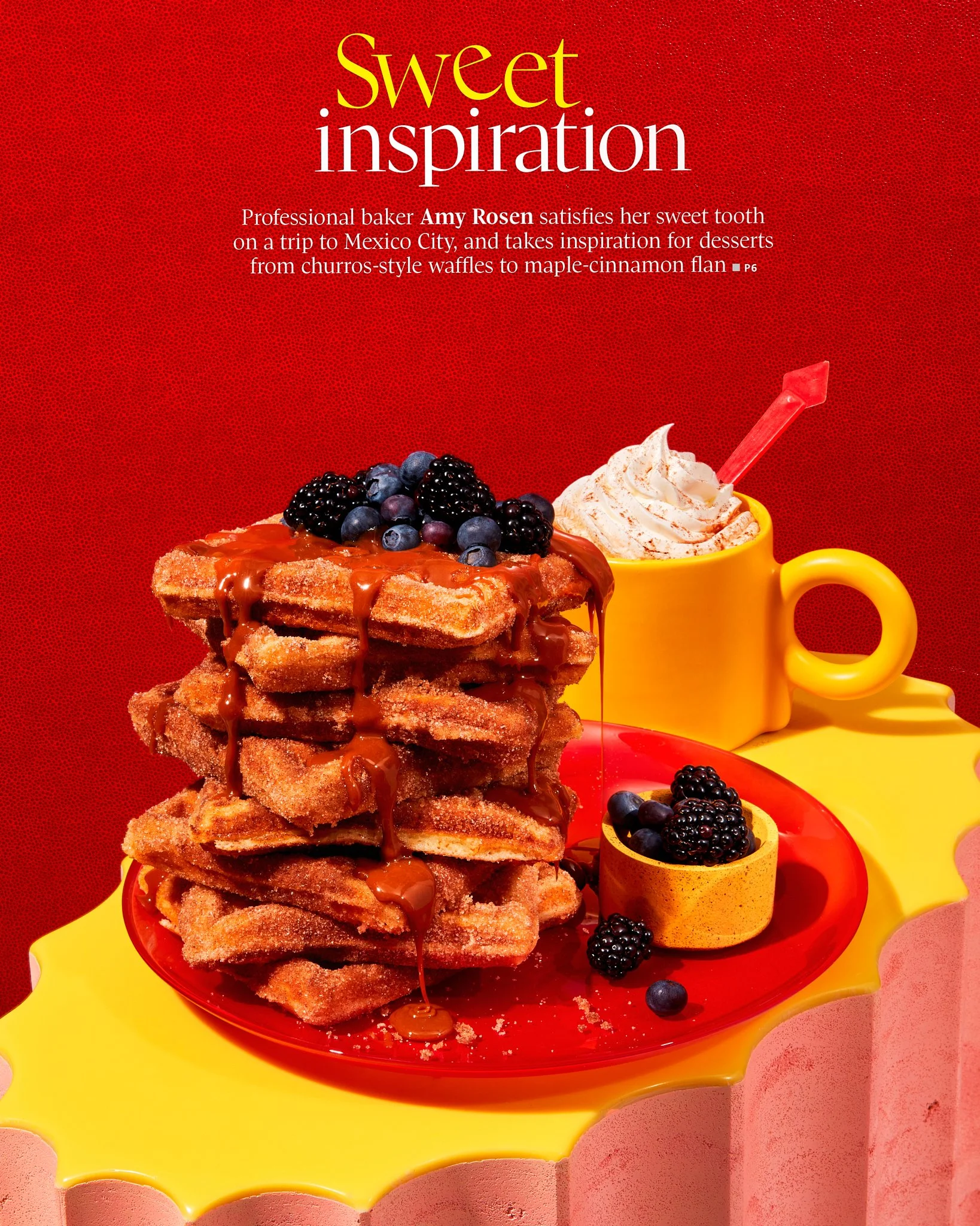 Cover food photography for The Globe and Mail of churros waffle inspired by professional baker Amy Rosen's trip to Mexico City by Toronto food photographer Christie Vuong