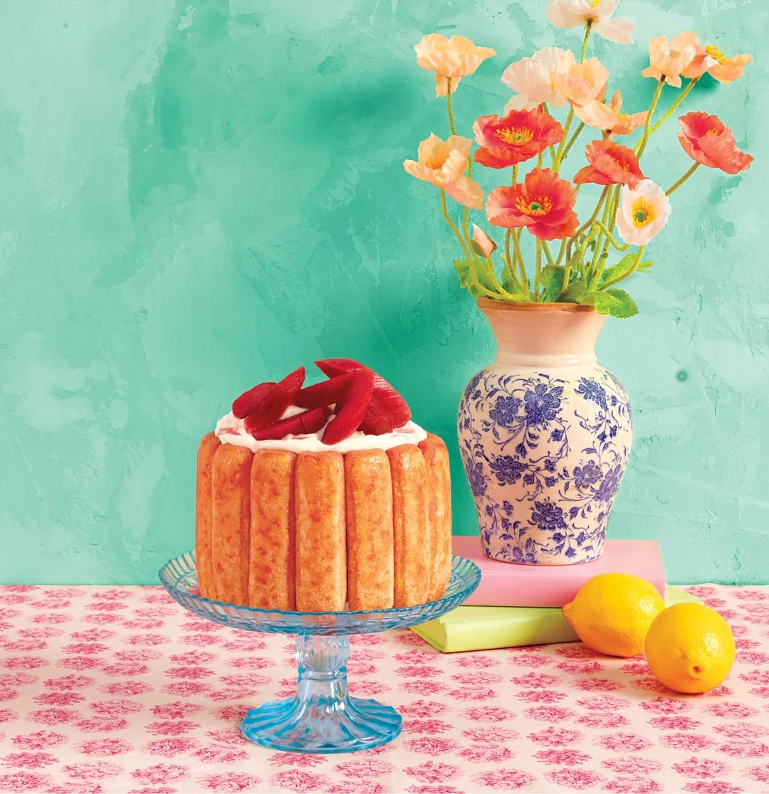 Rhubarb Charlotte Cake - Chatelaine Magazine Spring 2026 Cover | Food Photography