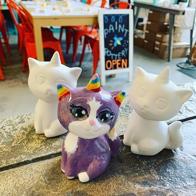 Chloe the caticorn is back in stock! #cat #unicorn #paintpottery  #fireflyceramics #open #ventura