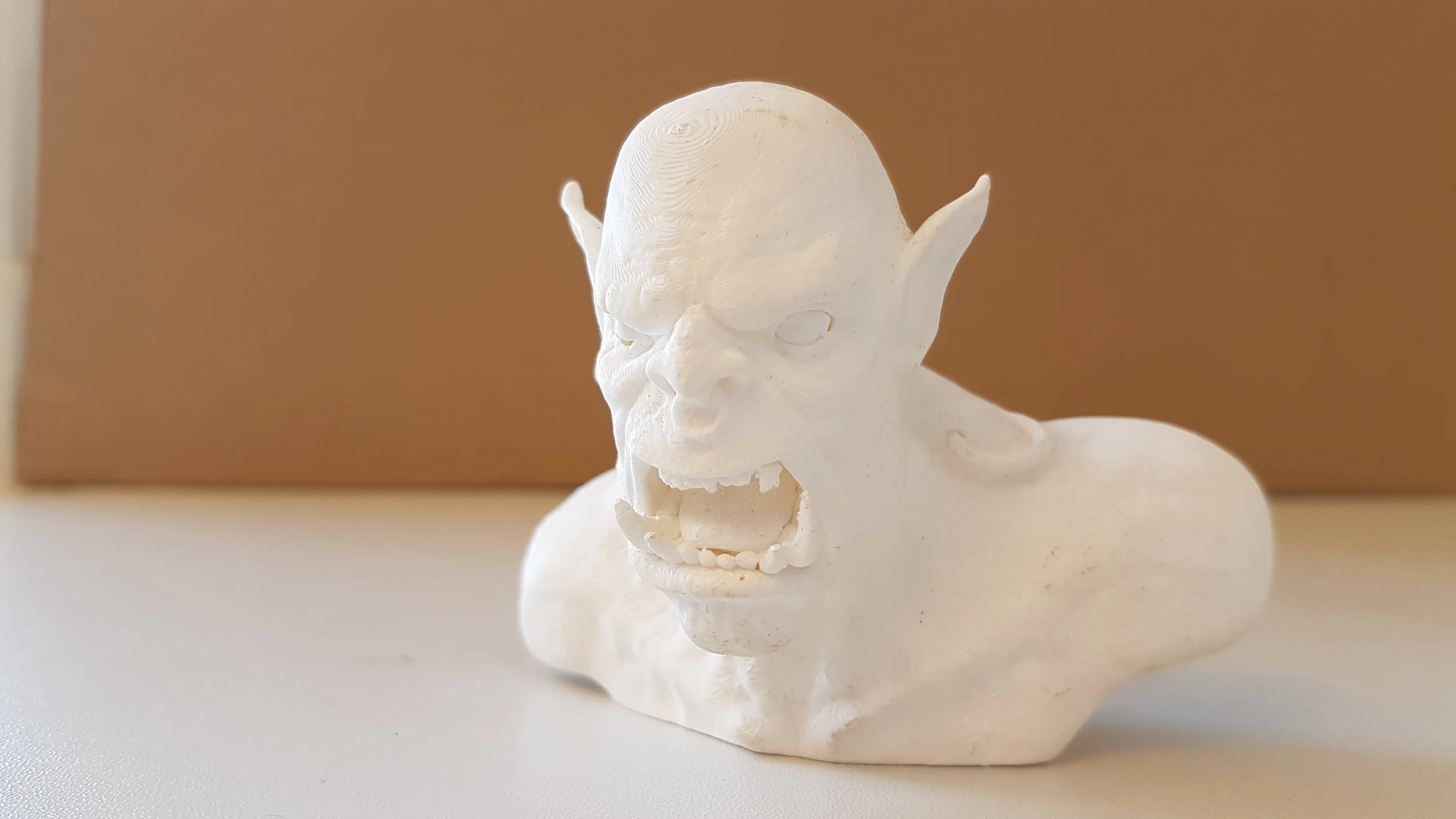 White PLA print of Warcraft Orc - Model and picture by me