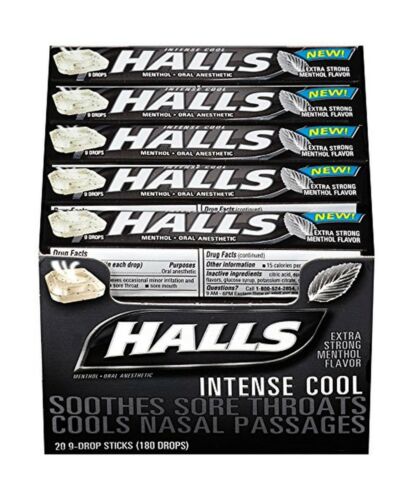 Halls CoolWave Cough Drops - with Menthol - 180 Drops (20 Sticks of 9 Drops)