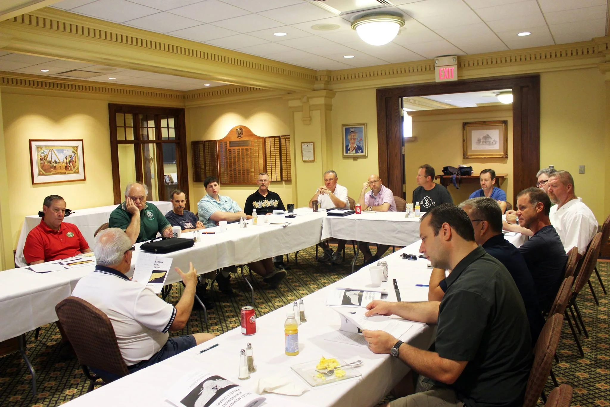 Members of the Valley of Omaha Scottish Rite VMAP committee meeting to discuss goals for the committee.
