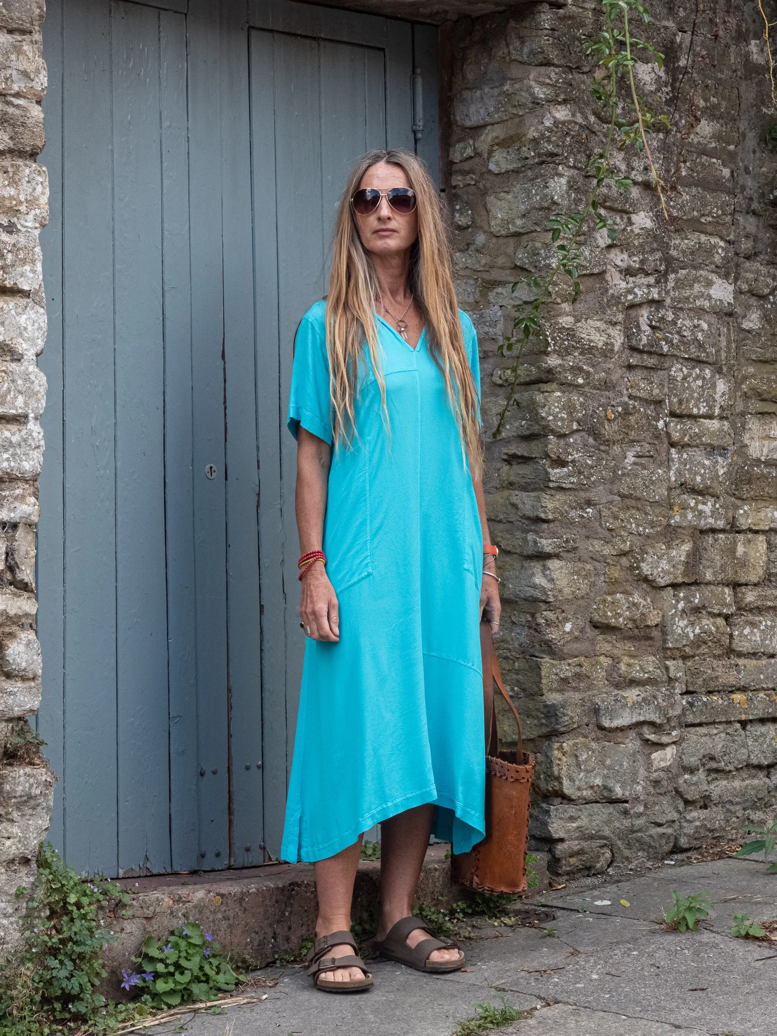 SA12 Crepe Patchwork Pocket Dress