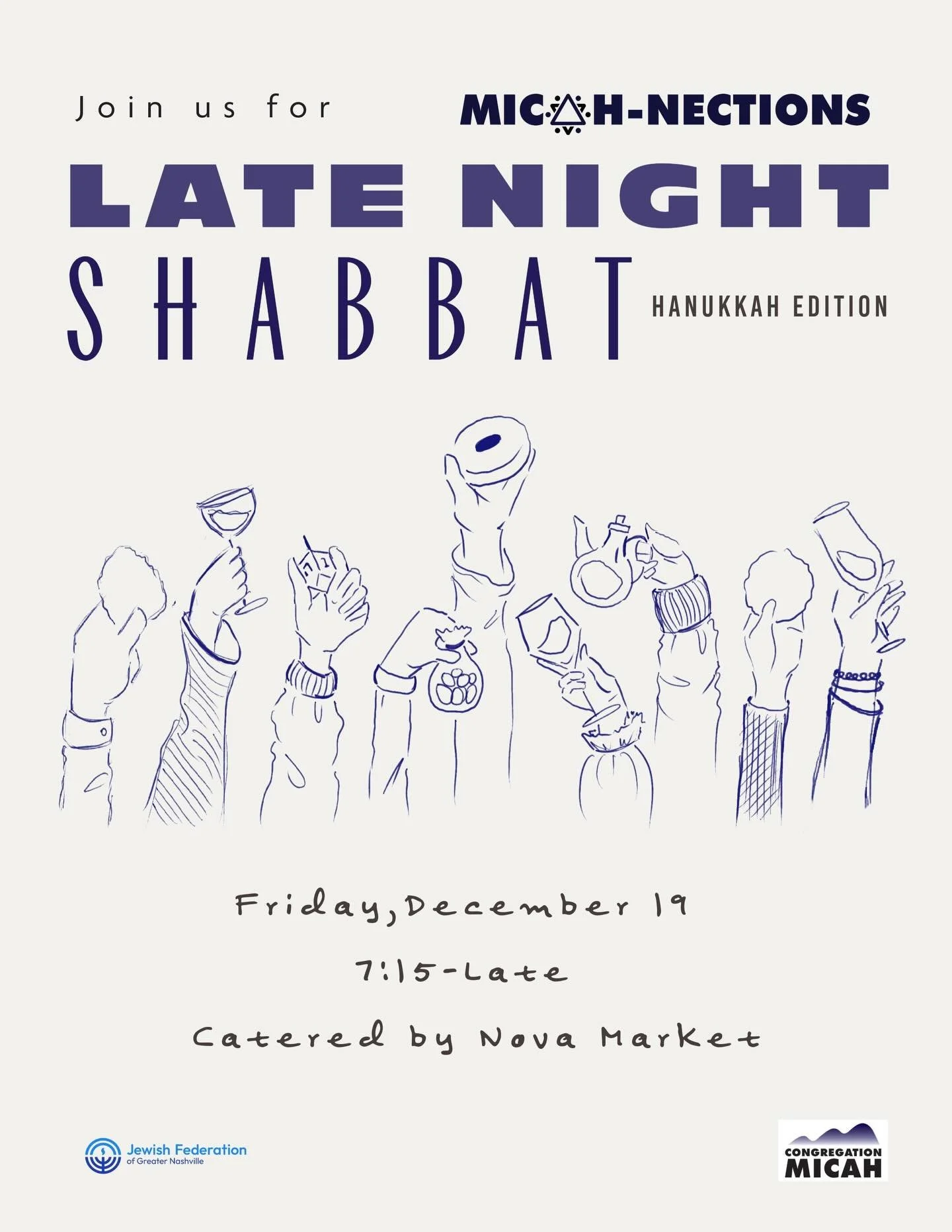 It&rsquo;s almost Hannukah! Or is it Channukah? Hanukkah? However you spell it, it&rsquo;s coming soon!  So put on your yarmulke (or don&rsquo;t) and come celebrate with your young adult Jewish Nashvile crew at late night Shabbat! Register to save yo