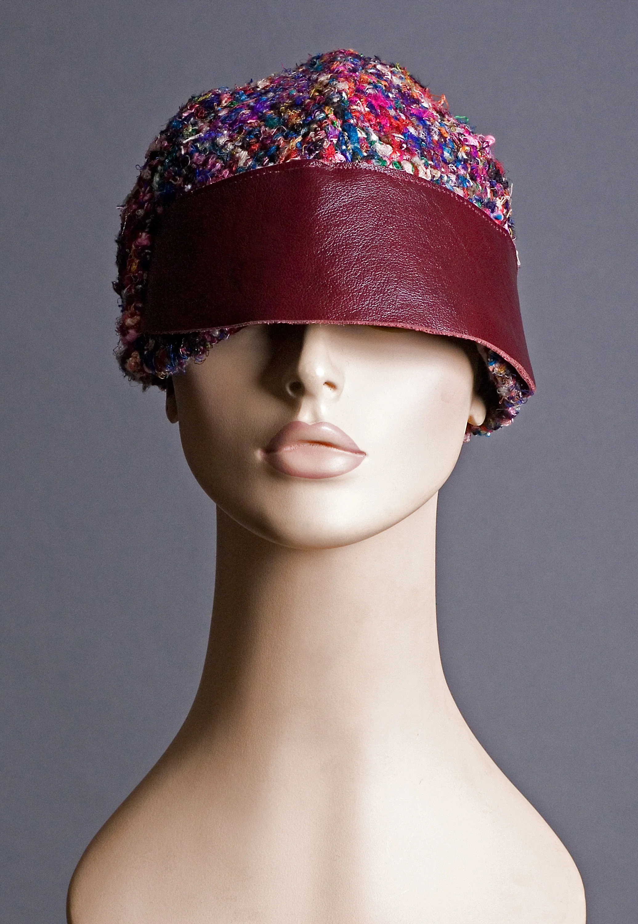 Tweed Hat with Leather Trim 