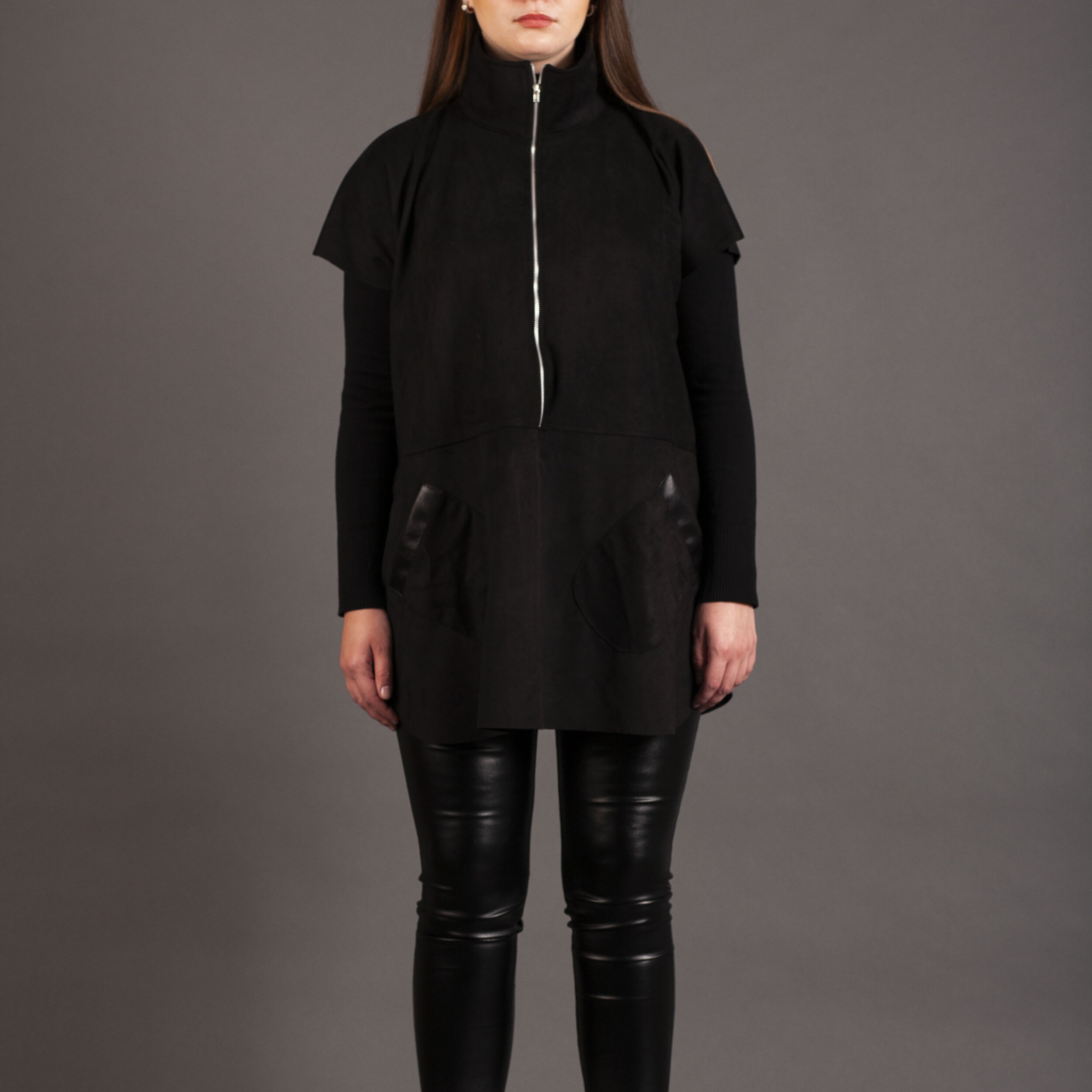 Faux suede high collar tunic  (sb1523)