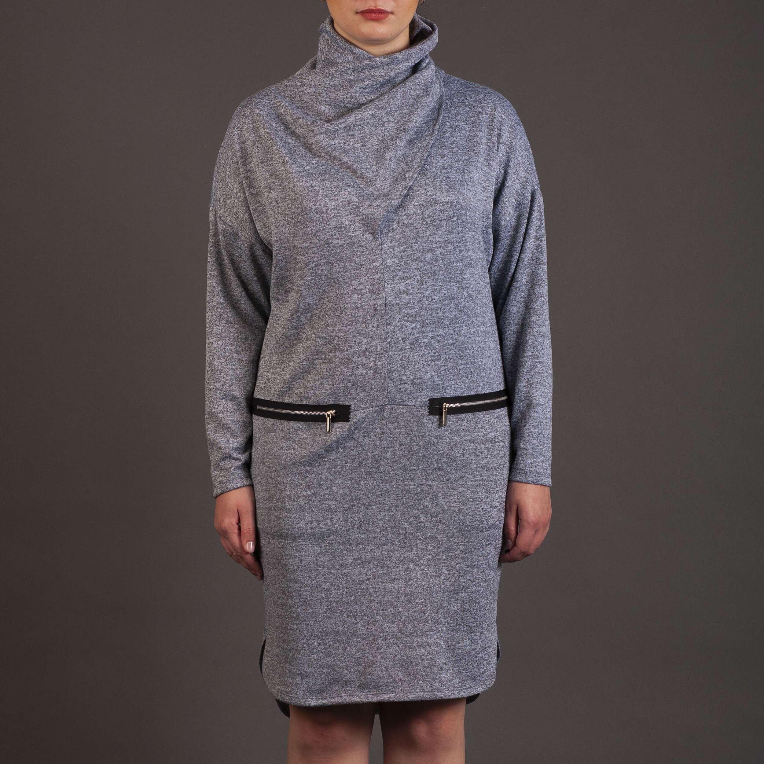 Scarf neck dress with two zipper pockets (sb1524)
