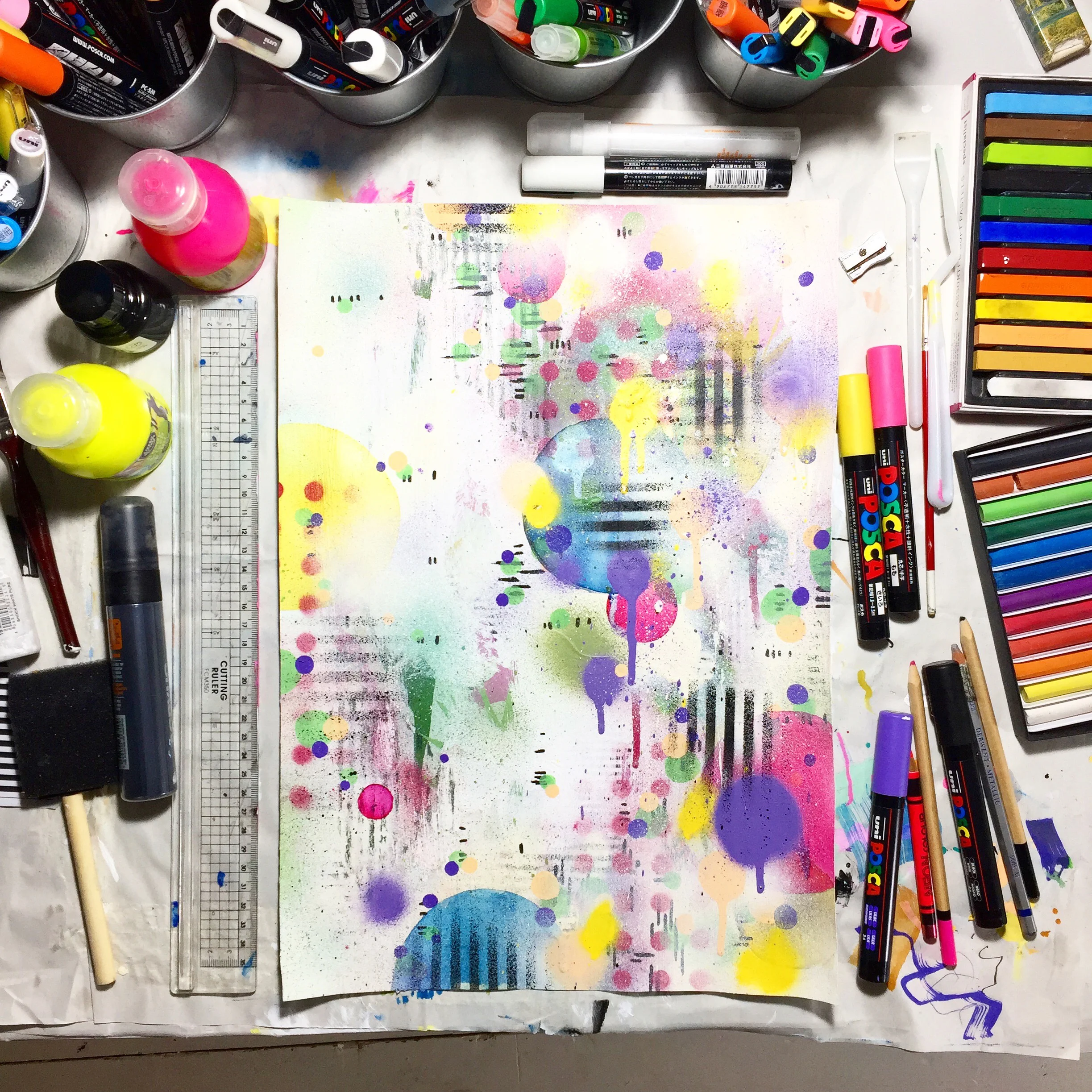Studio table scenes, building up.