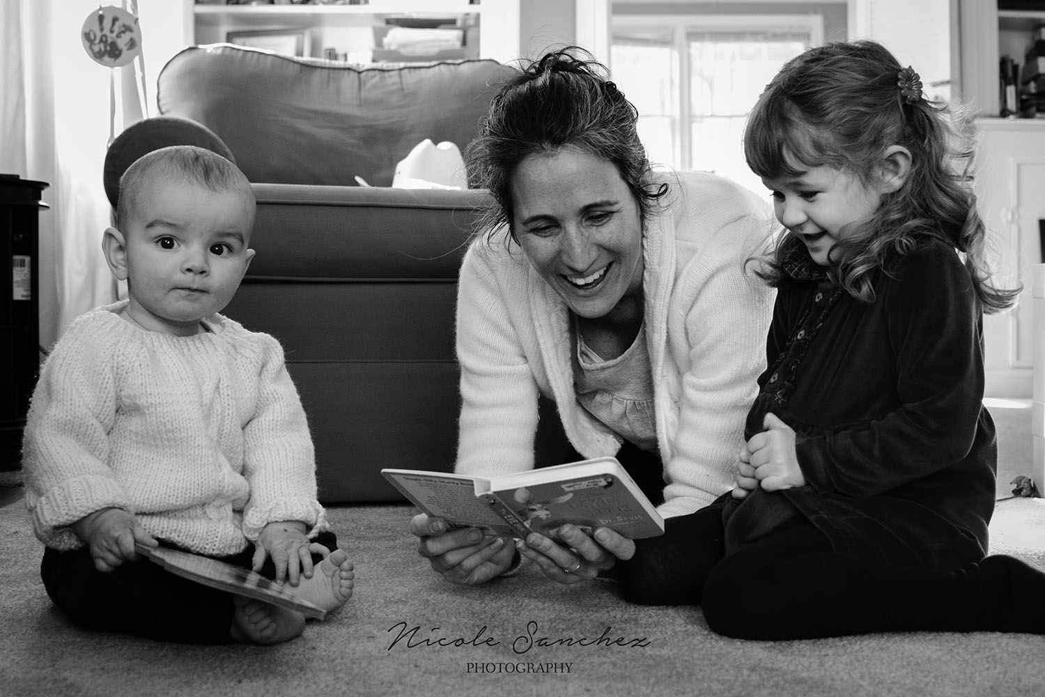 Normal family day, reading with kids