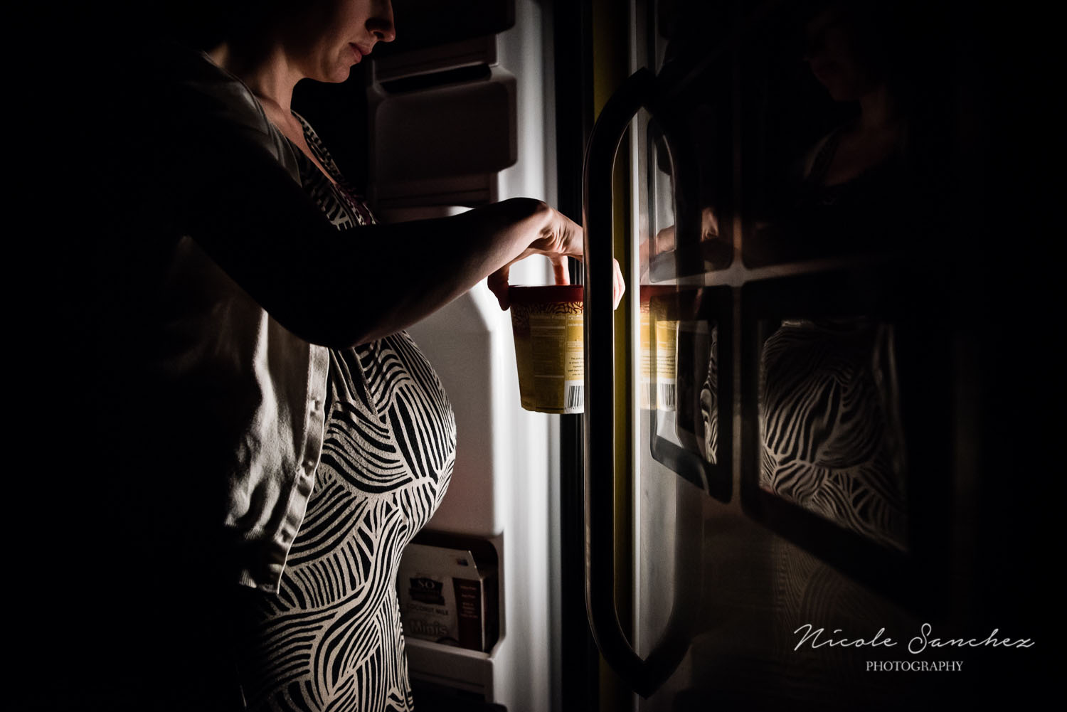 Maternity Self Portrait with Ice Cream by Artificial Refrigerator Light