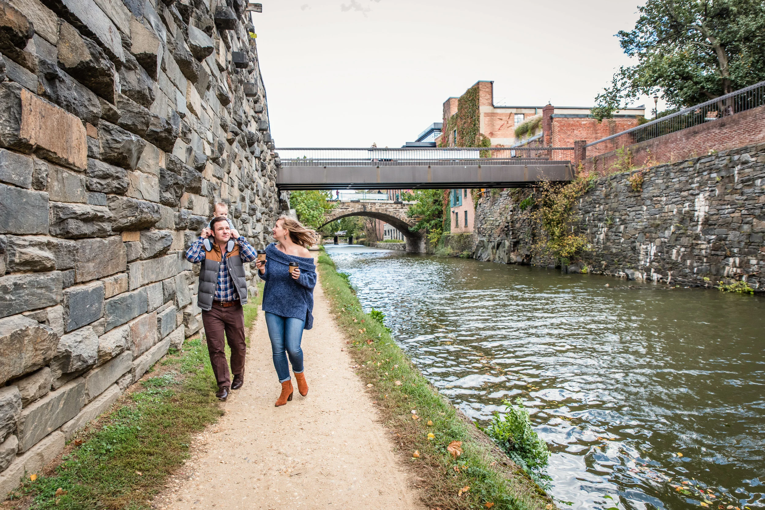 Family walking along C&O Canal in Georgetown, D.C. | Nicole Sanchez Family Photographer