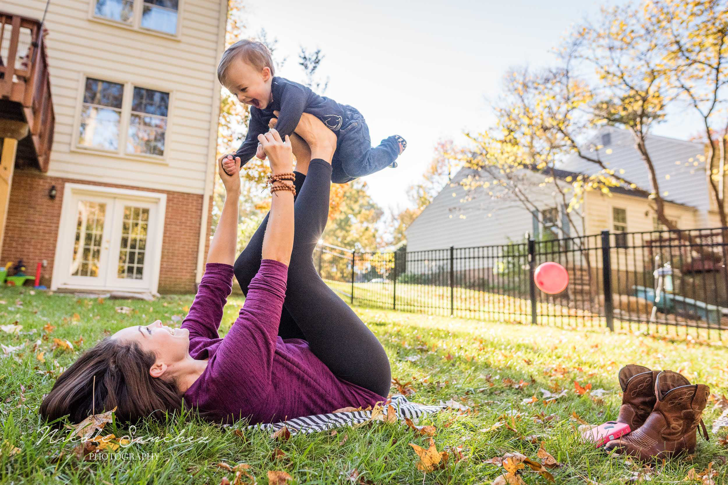 Mom and son superman at outdoor session in Northern Virginia by Lifestyle Family Photographer Nicole Sanchez